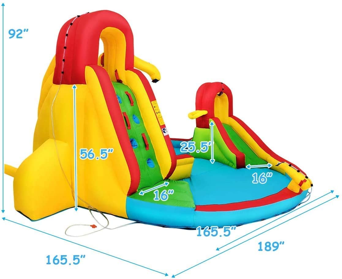 OLAKIDS Inflatable Water Slide - 7-in-1 Bounce House with Dual Slides, Climbing Wall, Splash Pool, Basketball Hoop & Water Guns | Outdoor Summer Party Water Play for Kids Backyard, Birthday, Beach | Includes Carrying Bag & Repair Kit