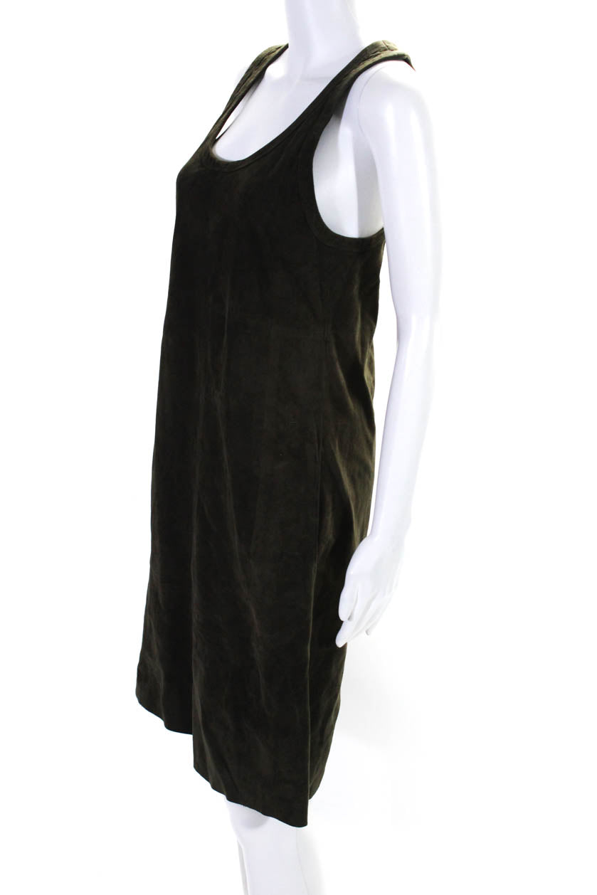 Max Mara Women's Sleeveless Scoop Neck Leather Dress in Green - Perfect for Office Wear, Cocktail Parties & Special Occasions