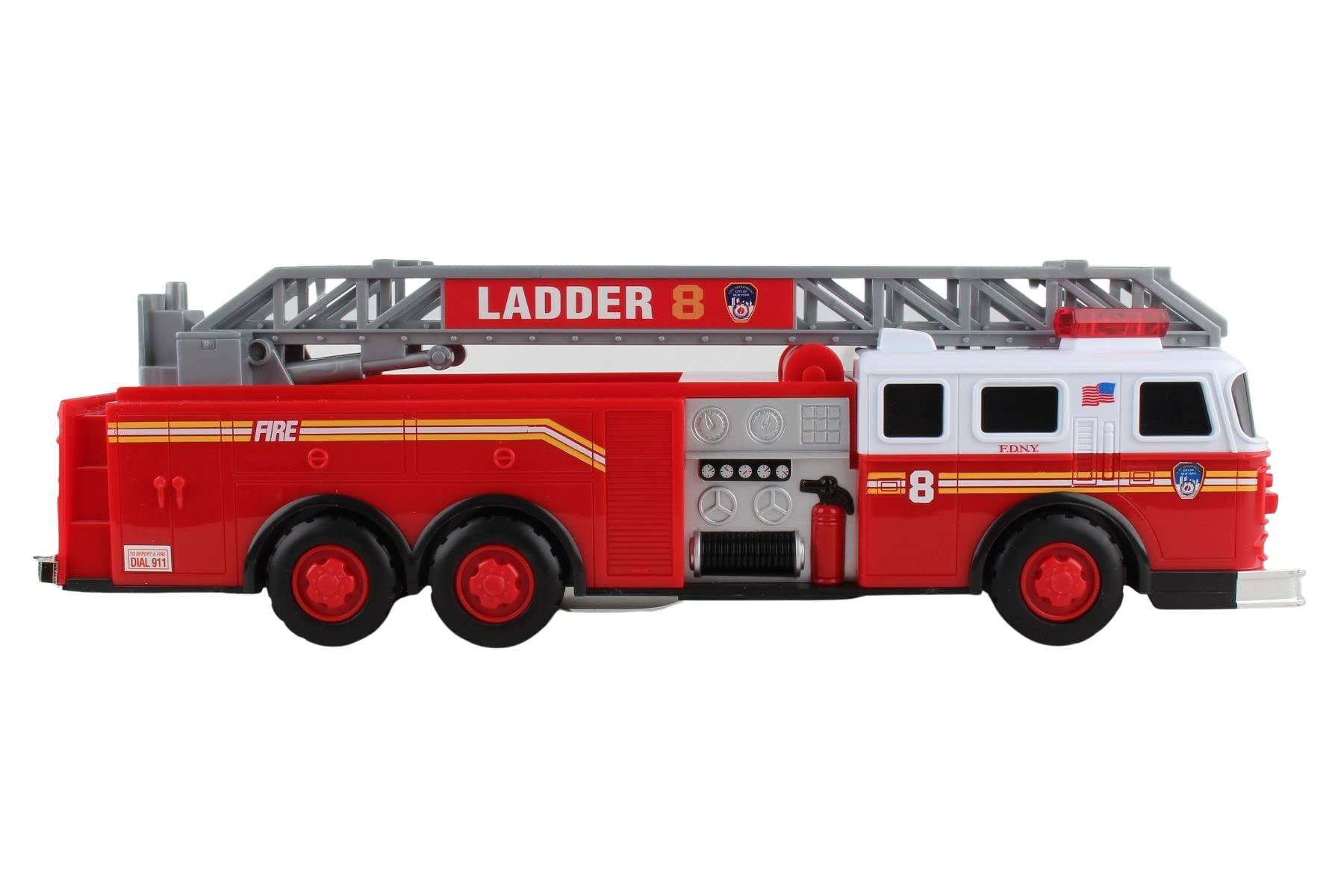 FDNY Ladder Truck Toy with Lights & Sounds - Realistic Fire Engine Rescue Vehicle for Kids Pretend Play & Collectors Display