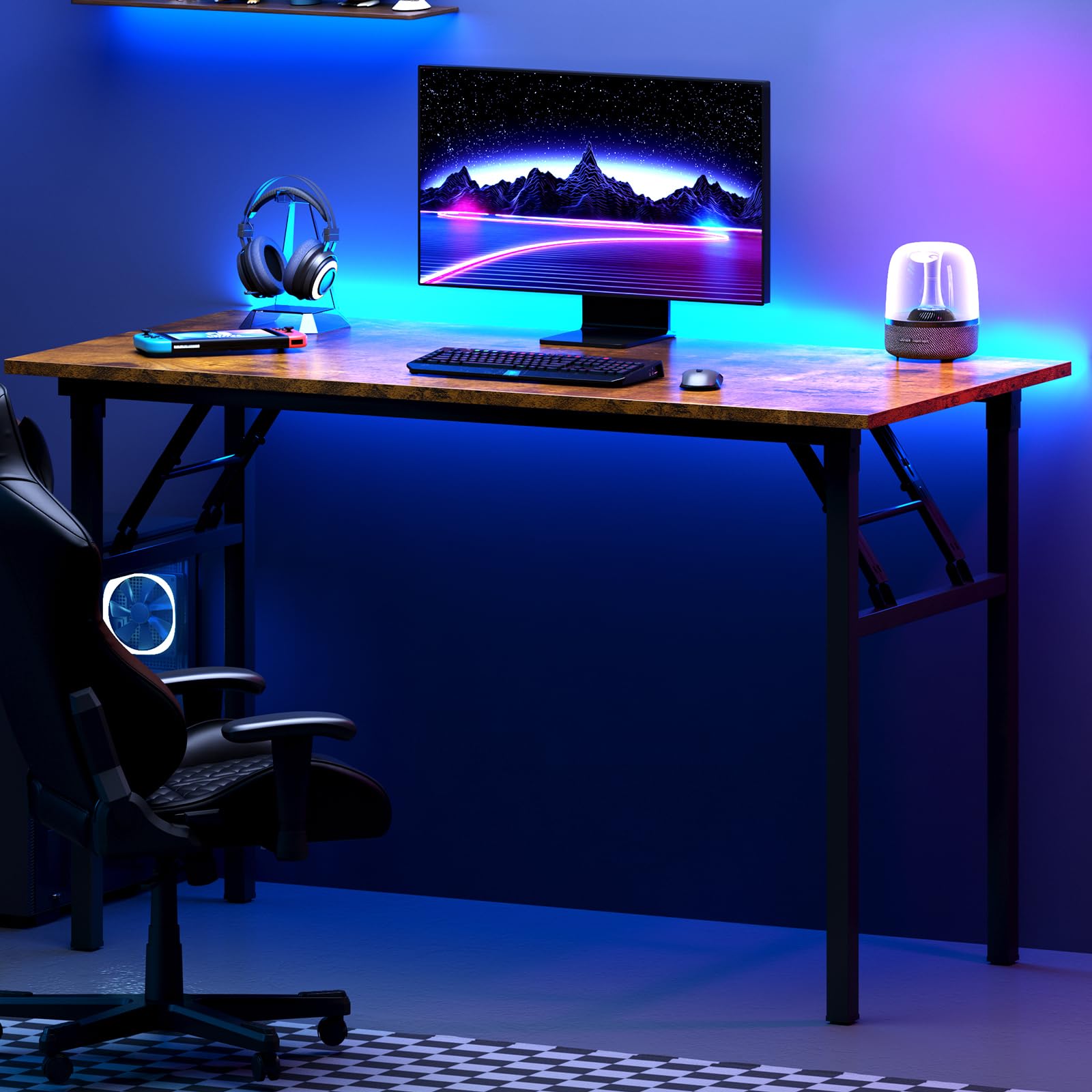 DlandHome 39.4 Inch Folding Computer Desk - Compact Writing Desk for Small Spaces, No Assembly Required Laptop Table (Retro Black) - Perfect for Home Office, Dorm Room & Small Apartments