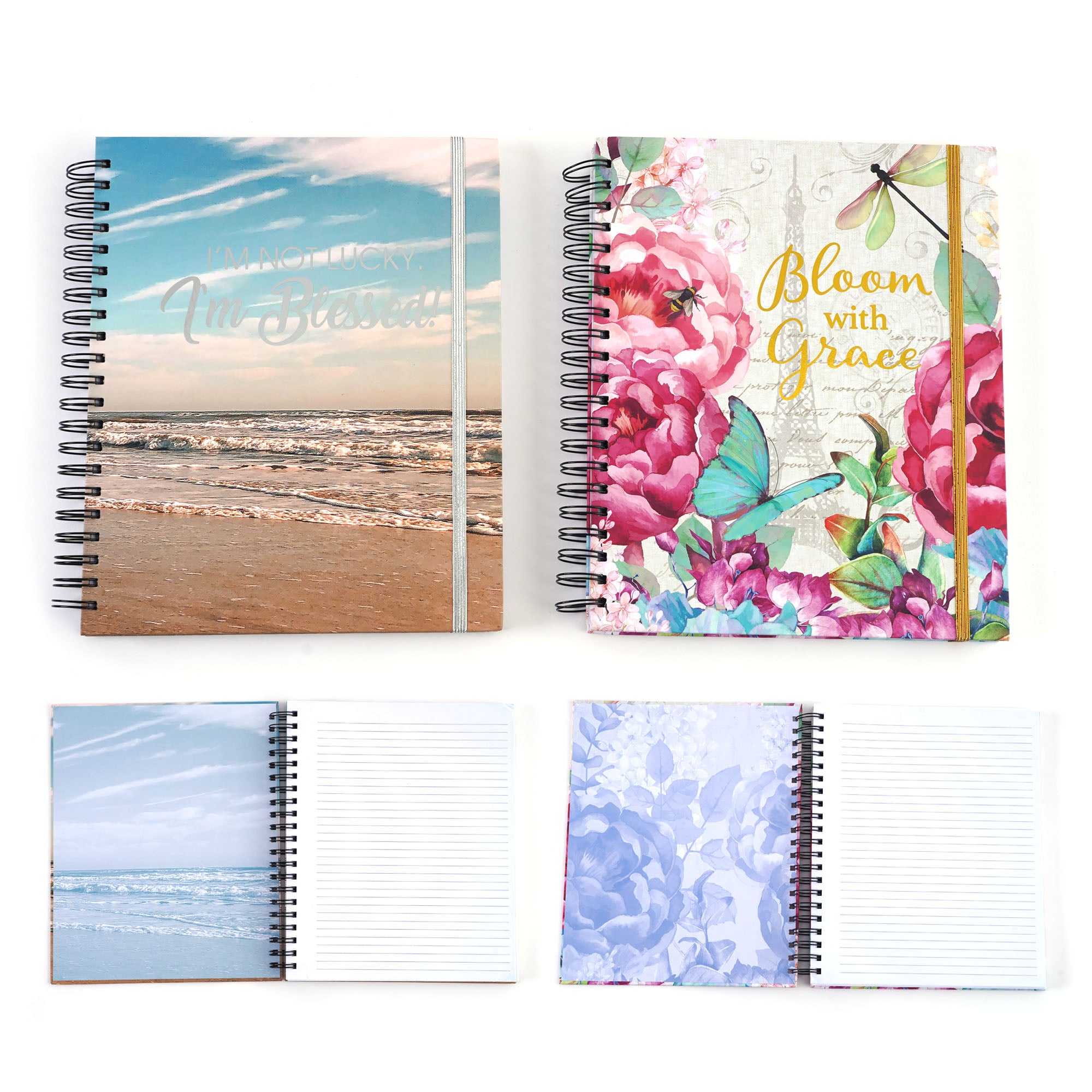 140-Sheet/280-Page Spiral Notebook with Hard Cover & Heart Stamp - Beach & Bloom Designs, 11.25