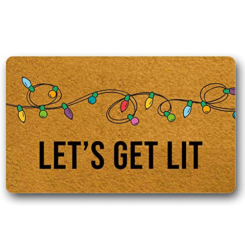 Funny Christmas Doormat - 'Let's Get Lit' Non-Slip Front Door Mat 30x18 Inch - Holiday Entryway Decor for Home, Party & Festive Welcome