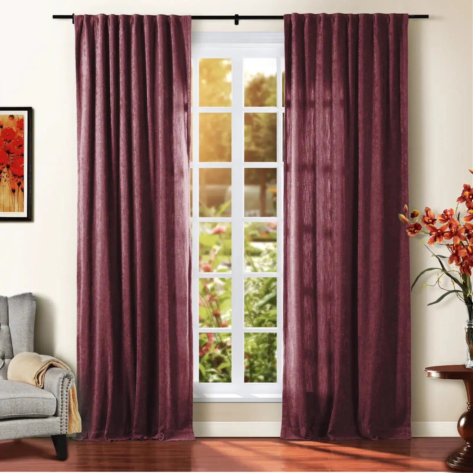 Tino Heavyweight Chenille Blackout Curtains - Soft Thermal Insulated Drapes for Living Room & Bedroom - Noise Reducing & Light Blocking Window Treatments