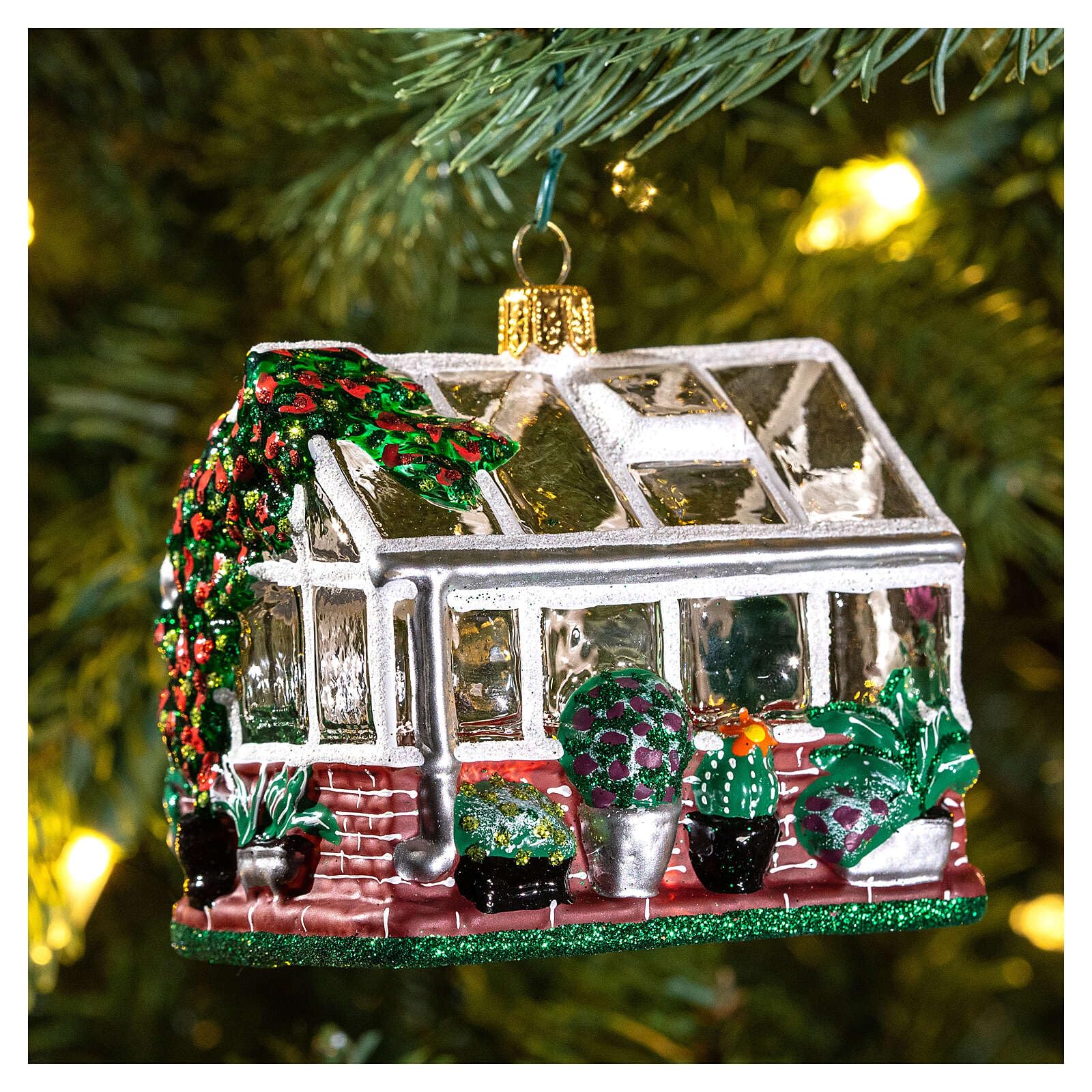 Handmade Blown Glass Christmas Ornament with Greenhouse Design - Perfect for Holiday Tree Decorations, Gift Giving & Festive Home Decor