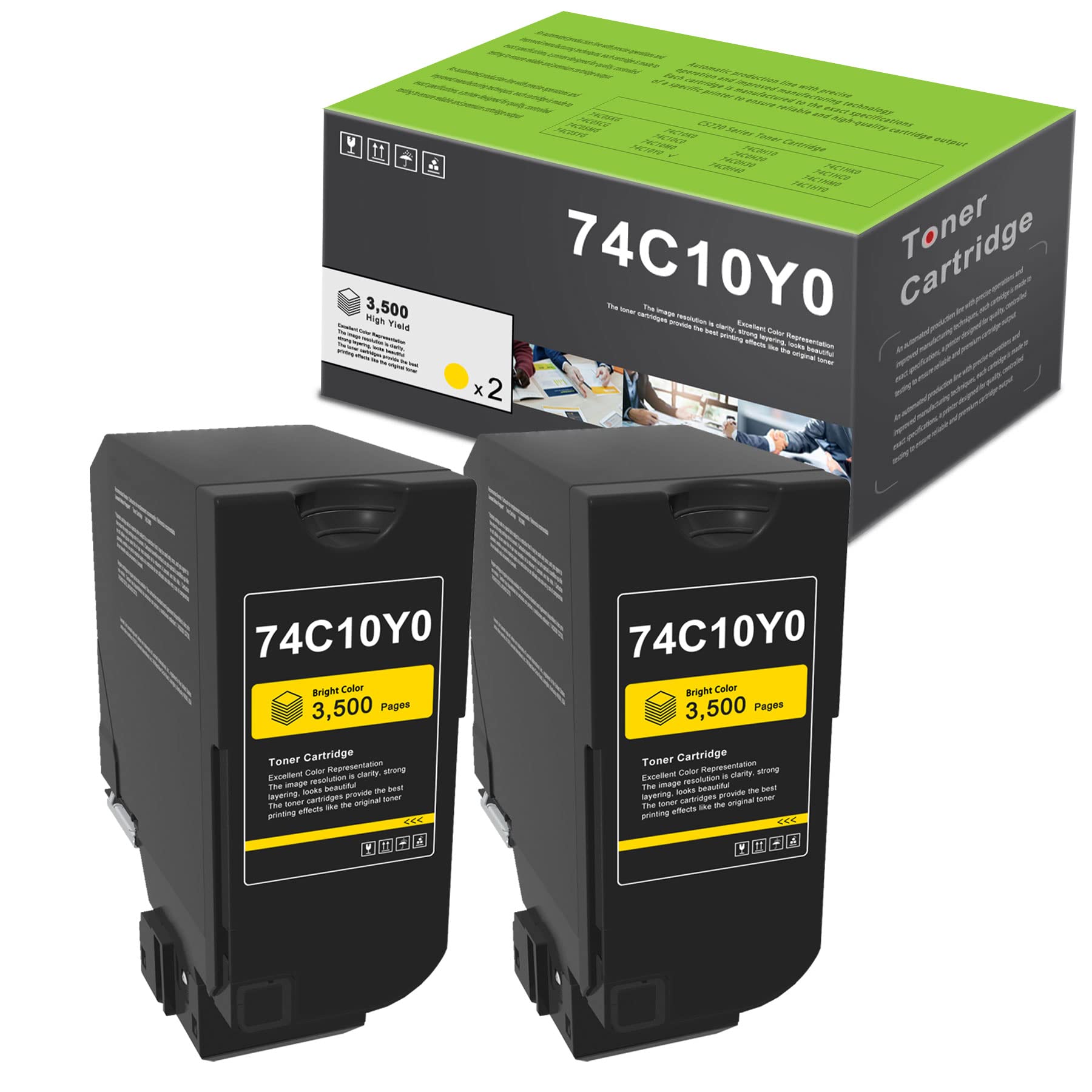 DOPHEN 2-Pack 74C10Y0 Yellow Toner Cartridge - 3,500 Yield for Lexmark CS720/CS725/CX725 Series | Office & Home Printing