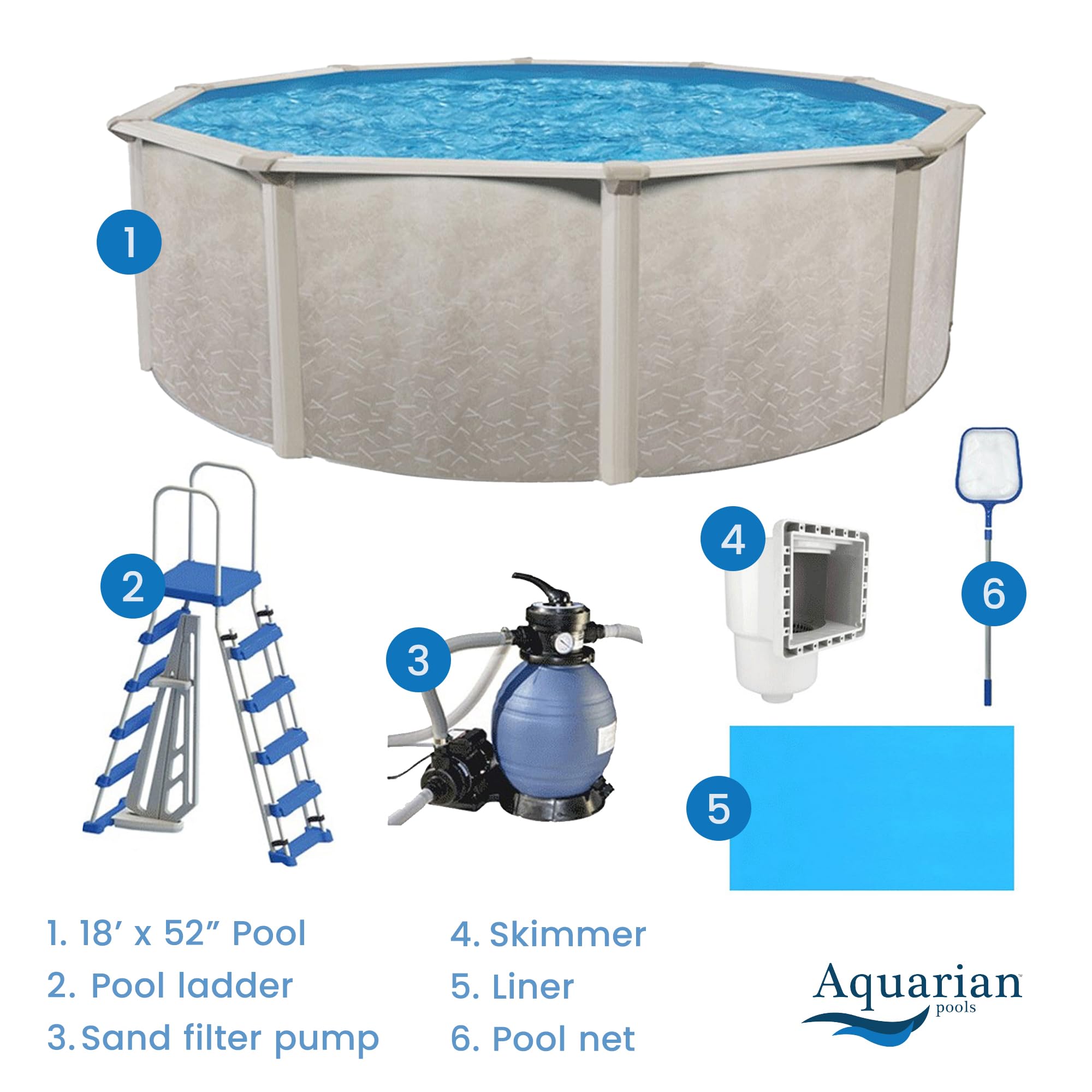 18' Aquarian Steel-Frame Above Ground Swimming Pool Kit with Pump & Leaf Skimmer | Durable Phoenix Design for Backyard, Family Fun & Summer Relaxation