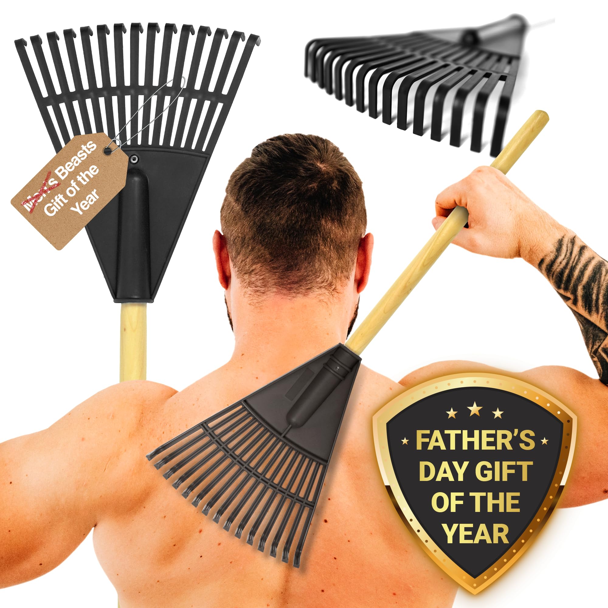 Beast Rake Back Scratcher - 15-Prong Oversized Back Scratcher with Anti-Slip Handle | Lightweight & Ergonomic Design for Men & Women | Perfect for Itch Relief, Back Massage & Hard-to-Reach Areas (Black)