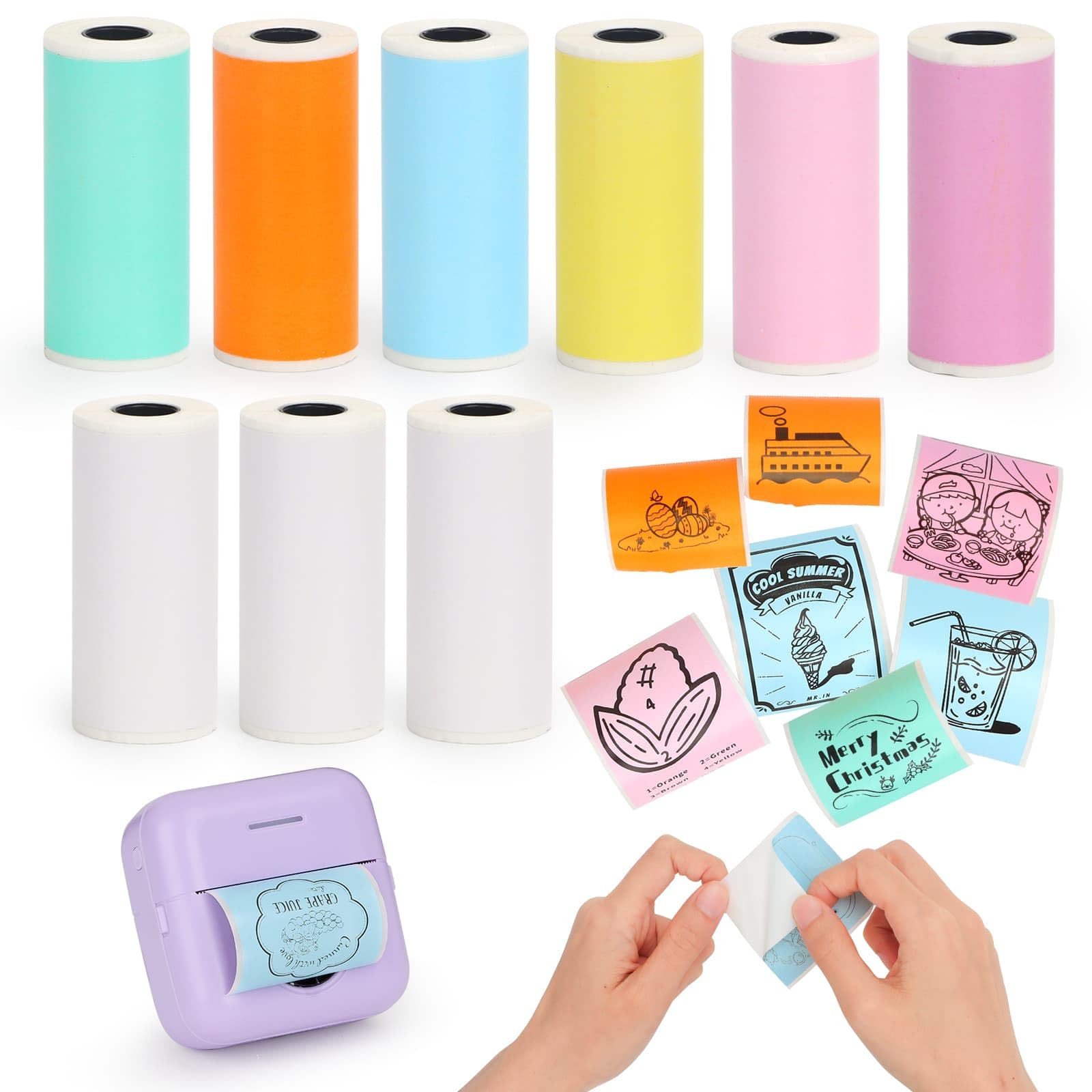 9 Rolls Mini Printer Sticker Paper - 57x25mm Thermal Inkless Printing Paper for Bluetooth Receipt Printers | Self-Adhesive Labels for Photos, DIY Crafts, Notes & Memos (3 White + 6 Colorful) | Perfect for Home Office, Retail Stores & Small Business Organization