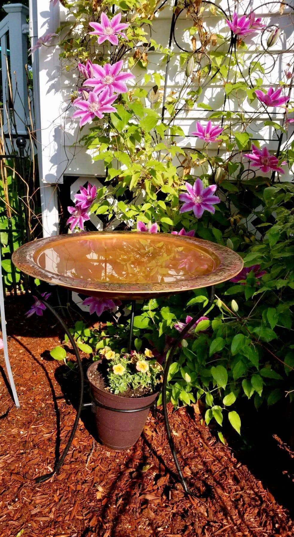 Two Tier Bird Bath - Elegant Flamed Finish for Garden Decor - Attract Birds & Enhance Outdoor Spaces