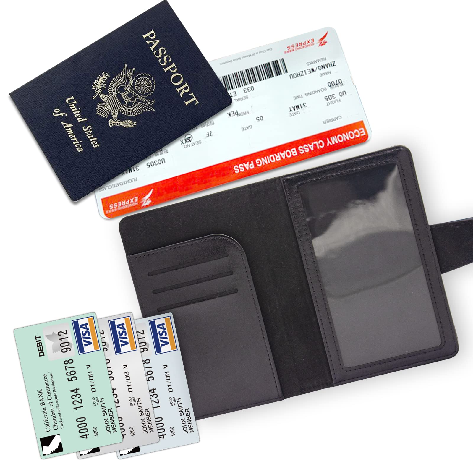 Teskyer RFID Blocking Passport Holder Wallet - Travel Essentials with Credit Card Slots & Air Ticket Pocket - Secure & Stylish for International Trips, Vacations & Business Travel - Black