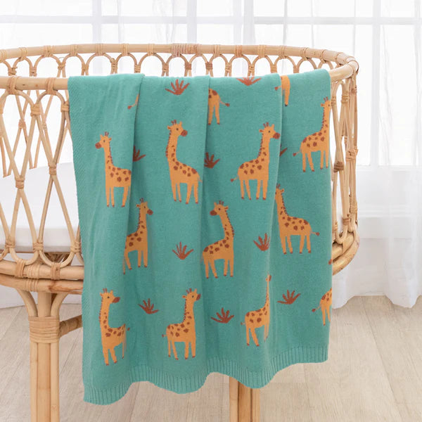 Soft Cotton Knit Baby Blanket with Cute Giraffe Print - Perfect for Nursery, Swaddling & Stroller - Cozy & Breathable Infant Blanket for Boys & Girls
