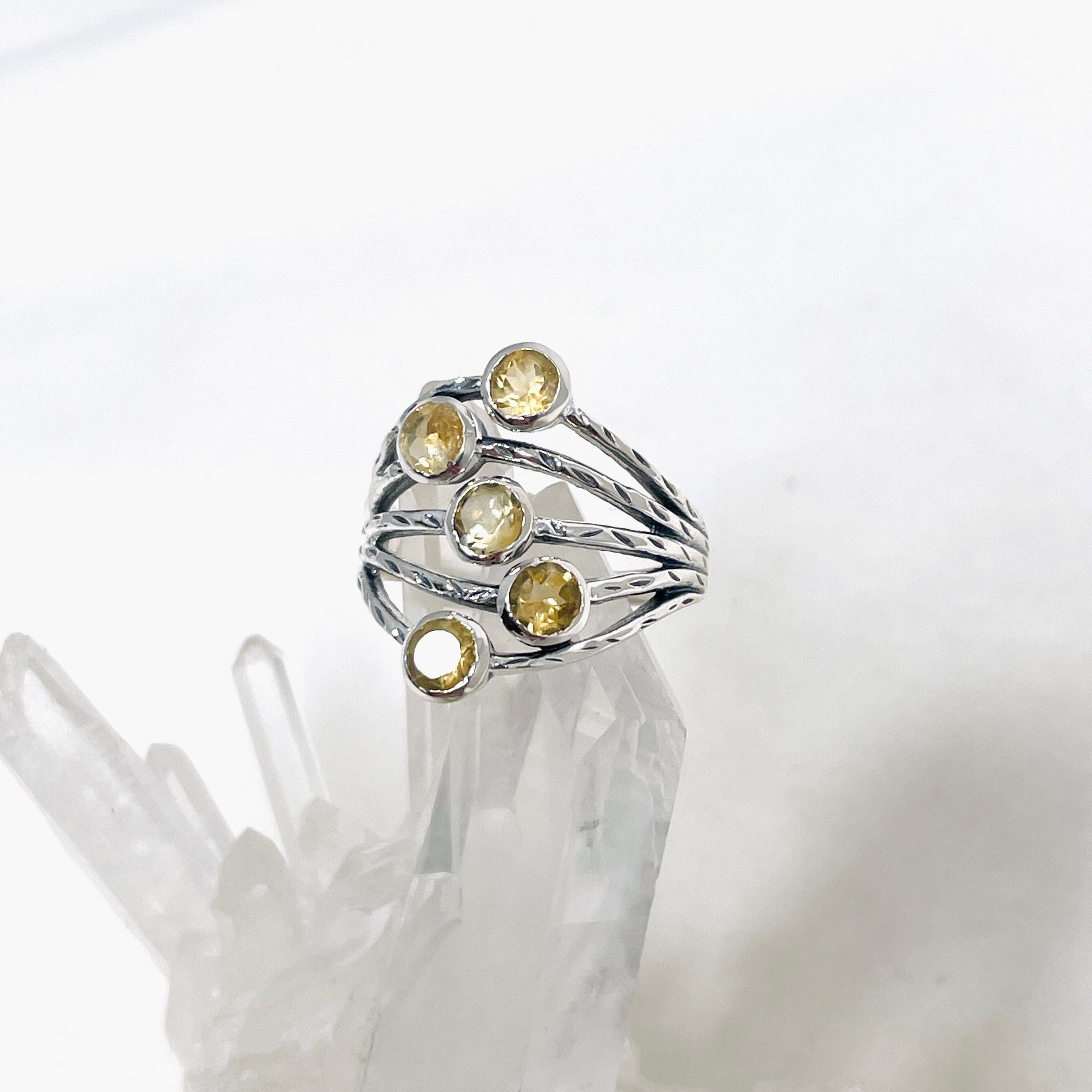 Faceted Citrine Gemstone Ring with Multi-Stone Accents R3875 - Elegant Jewelry for Women, Perfect for Parties, Weddings & Everyday Wear
