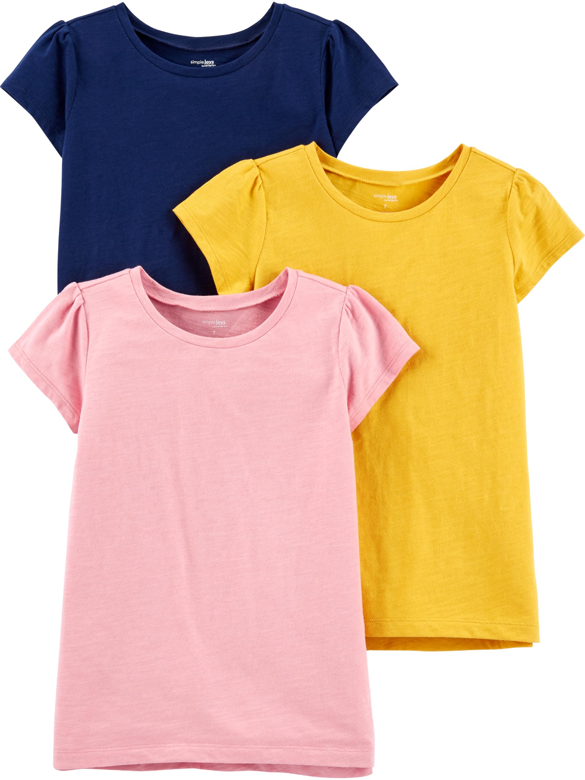 Simple Joys by Carter's Girls' Short-Sleeve Cotton T-Shirts & Tops, 3-Pack - Soft & Comfortable for Playtime, School & Everyday Wear