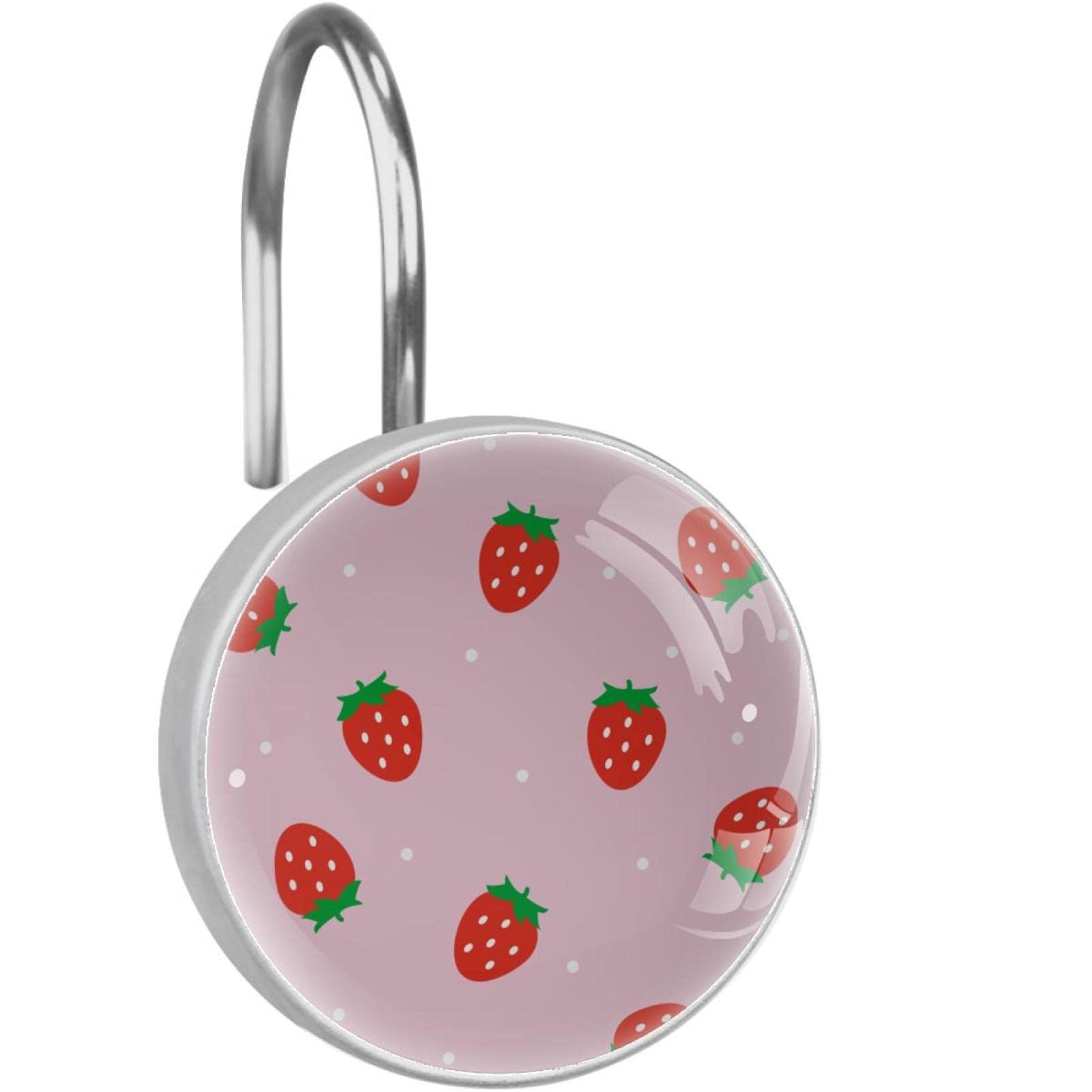 Stainless Steel Strawberry Curtain Hooks - Rust-Free Metal Rings Set of 12 (1.45 x 1.45 Inch) - Perfect for Kitchen, Bedroom, and Bathroom Window Treatments
