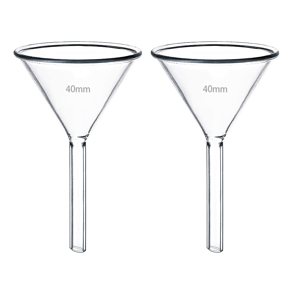 2-Pack 40mm Short Stem Glass Funnel Set - 3.3 Borosilicate Mini Funnels for Automotive Oil Filters, Science Labs & Kitchen Use - Perfect for Filling Bottles, Transferring Liquids & Precise Pouring