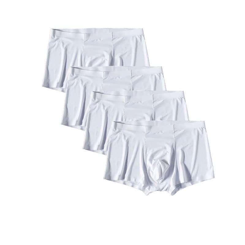 PBLCYUT 4-Pack Seamless Men's Silk Boxer Briefs - Spandex Nylon Underwear with 3D Crotch - Comfortable & Breathable (White, XL) - Perfect for Everyday Wear, Workout & Travel