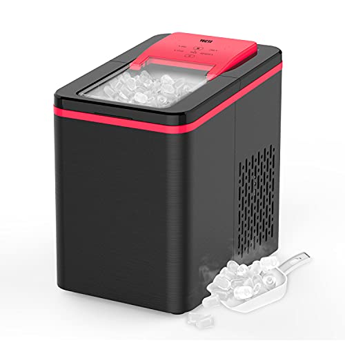 VECYS Portable Countertop Ice Maker Machine - 9 Bullet Ice Cubes in 8 Minutes, 26LBS Daily Output, 1.8L Self-Cleaning with Ice Scoop & Basket - Perfect for Home Bars, Parties, Offices, RVs, and Outdoor Gatherings (Black/Red)
