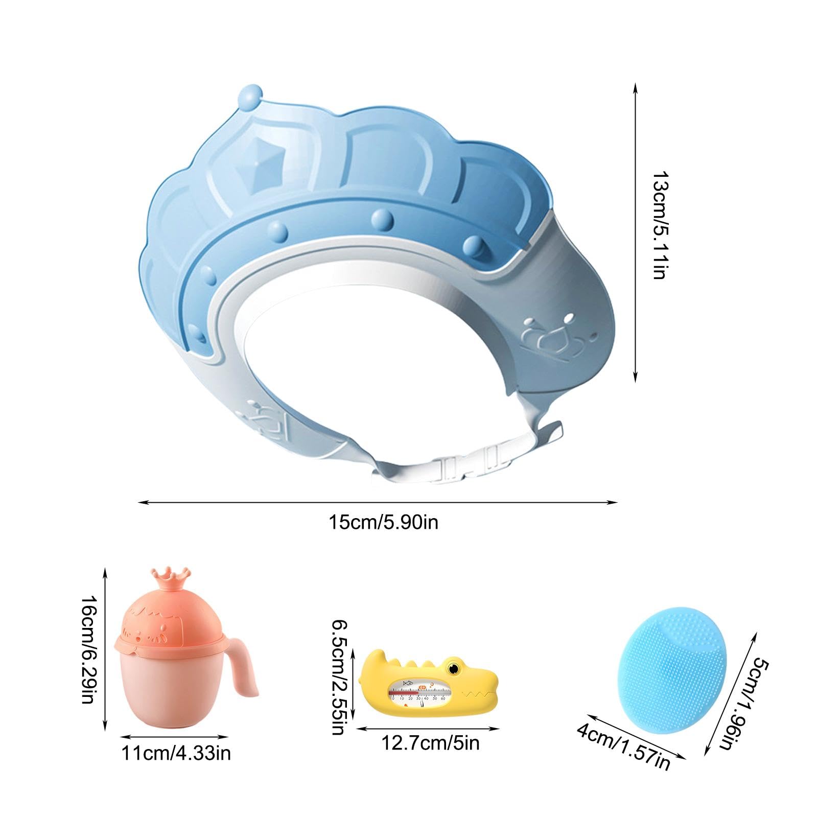 Waterproof Bathing Hat for Kids - Adjustable Hair Washing Shield with Built-in Temperature Gauge & Shampoo Cup | Includes Massage Brush for Gentle Hair Care | Perfect for Toddler Bath Time, Spa Days & Sensitive Scalp Care