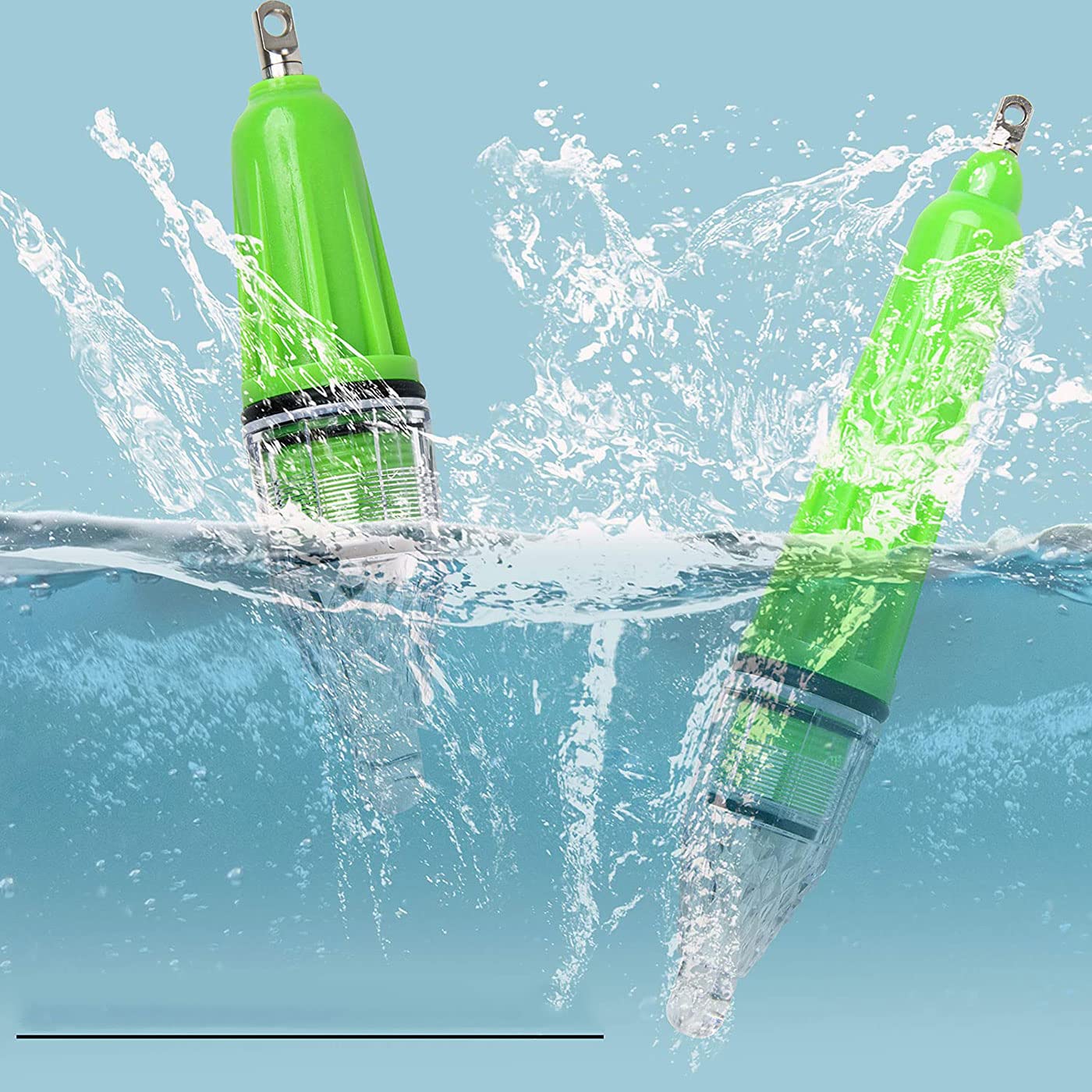 8-Pack Green Underwater LED Fishing Lights - 4.73 Inch Deep Drop Waterproof Flashing Bait Lure Lamps for Night Fishing, Crabbing & Shrimping | Attracts Fish in Lakes, Rivers & Ocean