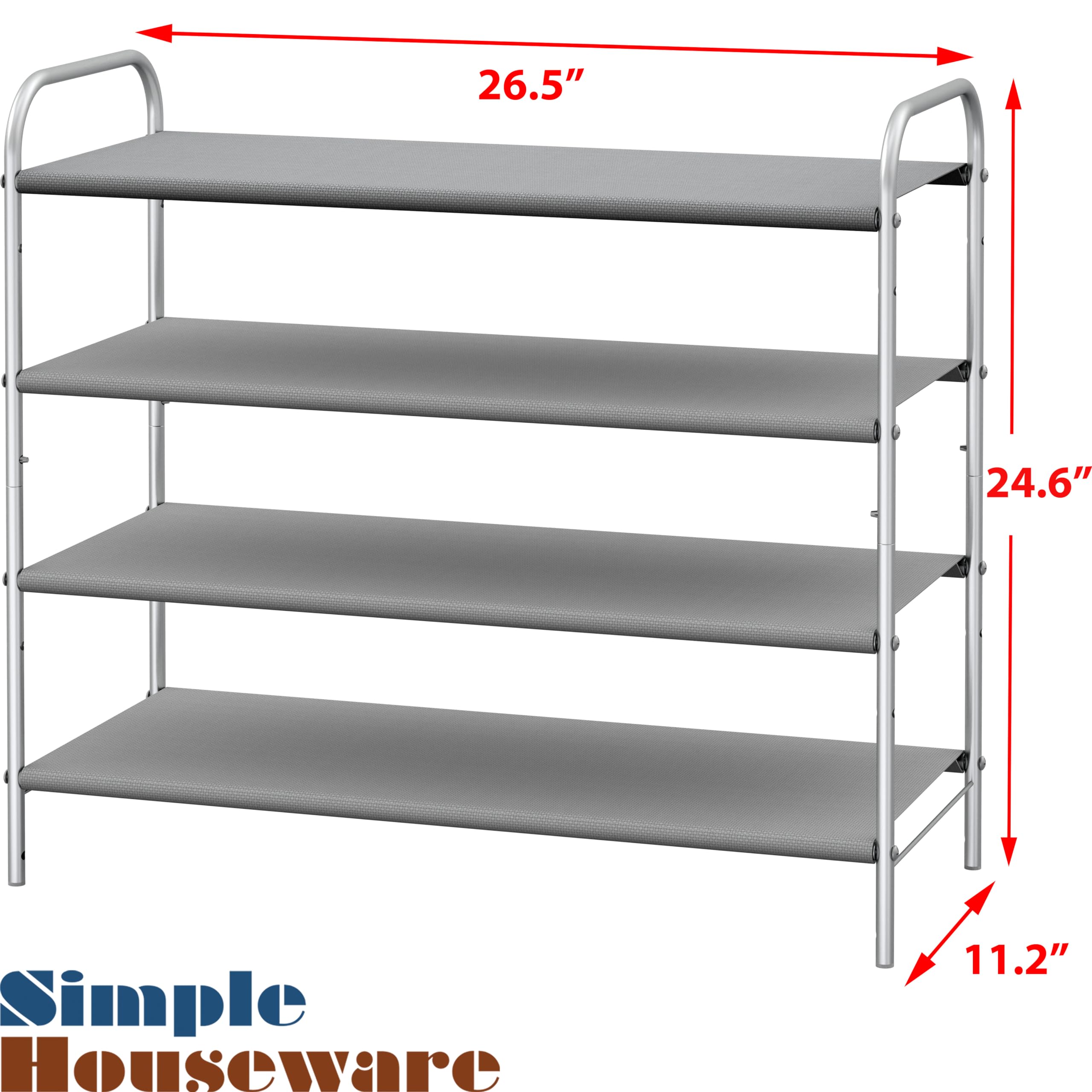 Simple Houseware 4-Tier Shoe Rack Storage Organizer - Holds 20 Pairs of Shoes, Space-Saving Grey Shoe Shelf for Closet, Entryway & Bedroom Organization