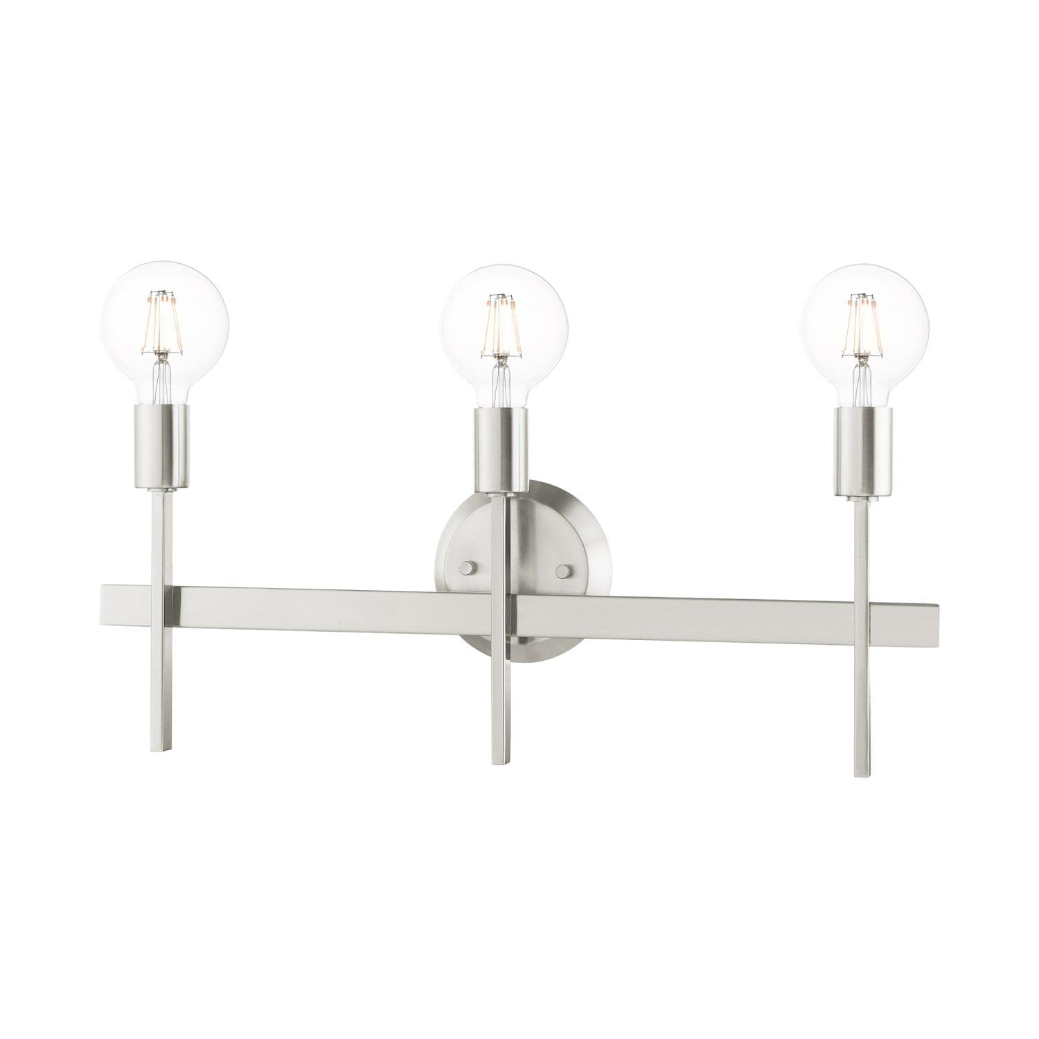Livex Lighting 13883-91 3-Light Brushed Nickel Bathroom Vanity Light Fixture - Perfect for Modern Bathroom, Powder Room & Dressing Area Makeover