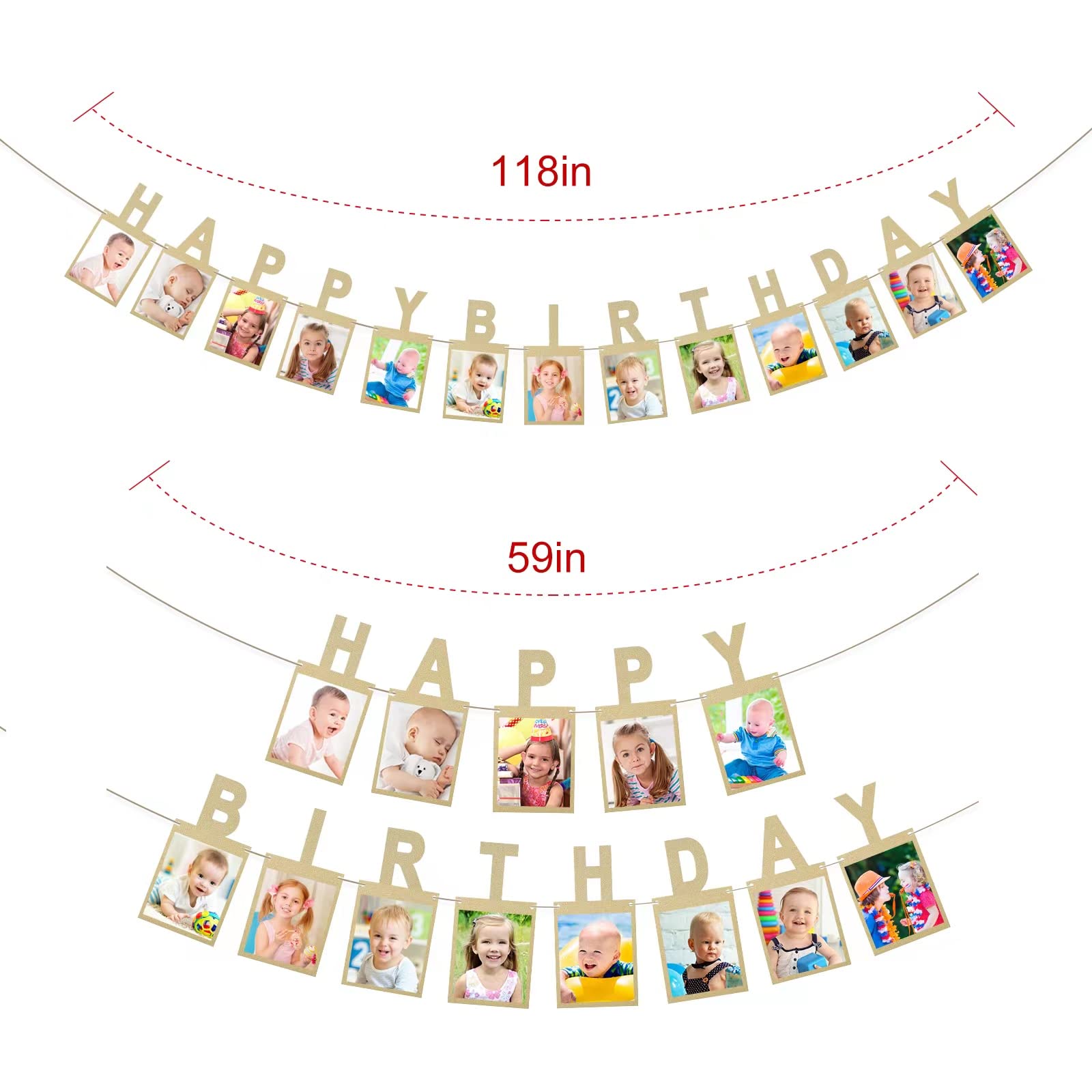 Golden Happy Birthday Photo Banner - Milestone Party Decor for Kids & Adults - Perfect for Birthday Celebrations, Anniversaries & Special Events