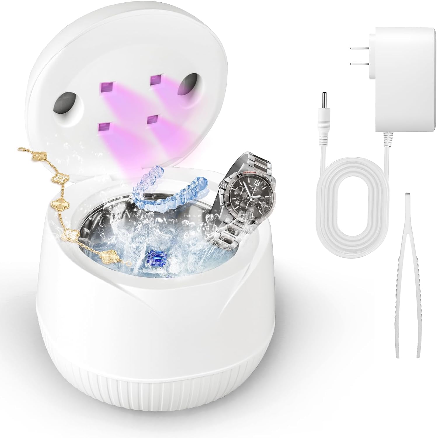 Professional Ultrasonic Jewelry Cleaner Machine - 45KHz for Jewelry, Aligners, Retainers, Dental Mouth Guards & Whitening Trays | 5-Minute Automatic Cleaning with 2 Modes | Perfect for Home, Travel & Dental Care