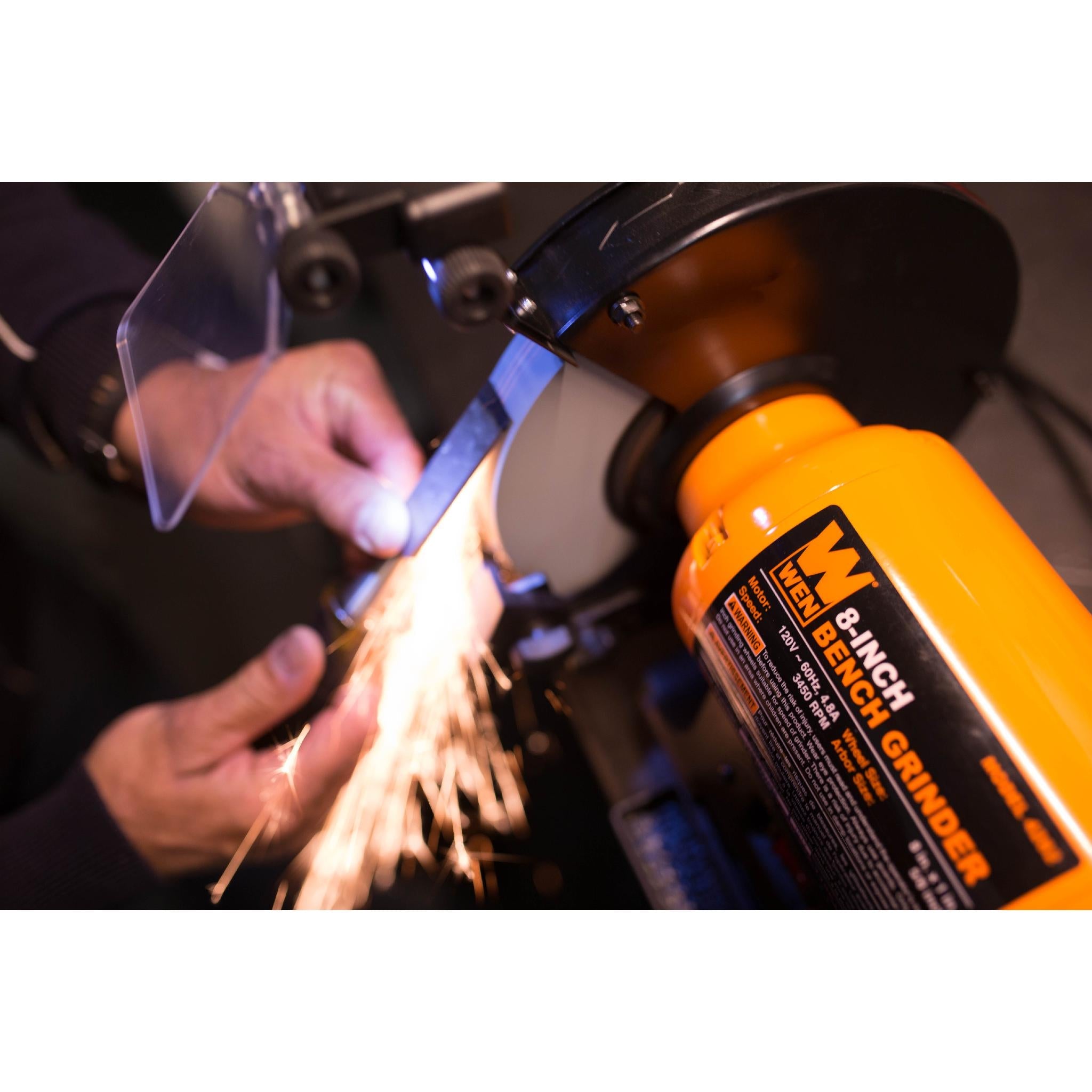 WEN R4282 4.8 Amp 8-Inch Bench Grinder with LED Work Lights & Quenching Tray - Refurbished | Perfect for Metalworking, Sharpening Tools & DIY Projects