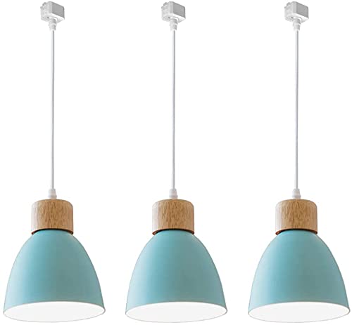 Kiven 3-Light J-Type Dimmable Track Lighting Fixture with Macaron Aluminum Shade - 24 Inch Blue | Modern Pendant Lighting for Kitchen, Dining Room & Retail Spaces
