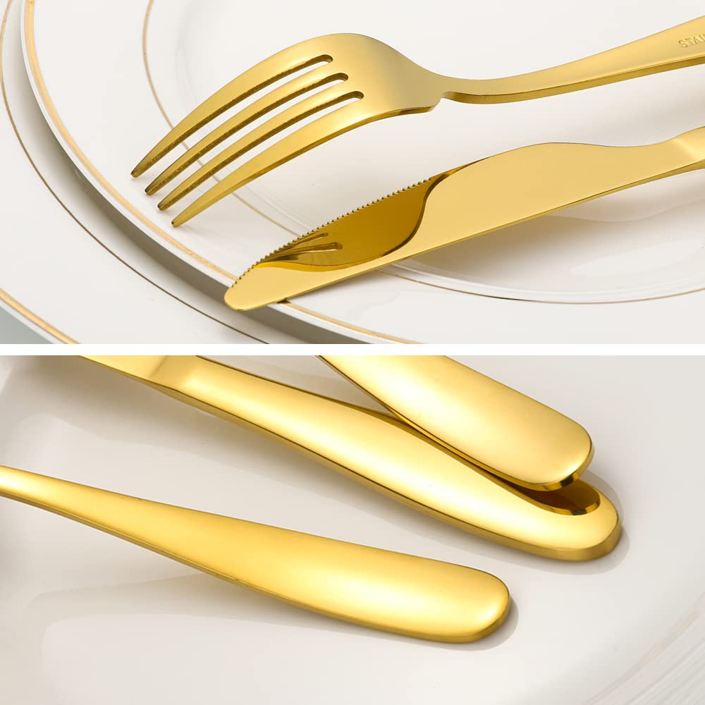 60-Piece Gold Silverware Set, CXJY Premium Stainless Steel Flatware Set Service for 12 - Titanium Gold Plated Cutlery Set with Spoons, Forks & Knives - Mirror Polished, Dishwasher Safe - Perfect for Weddings, Dinner Parties & Luxury Dining