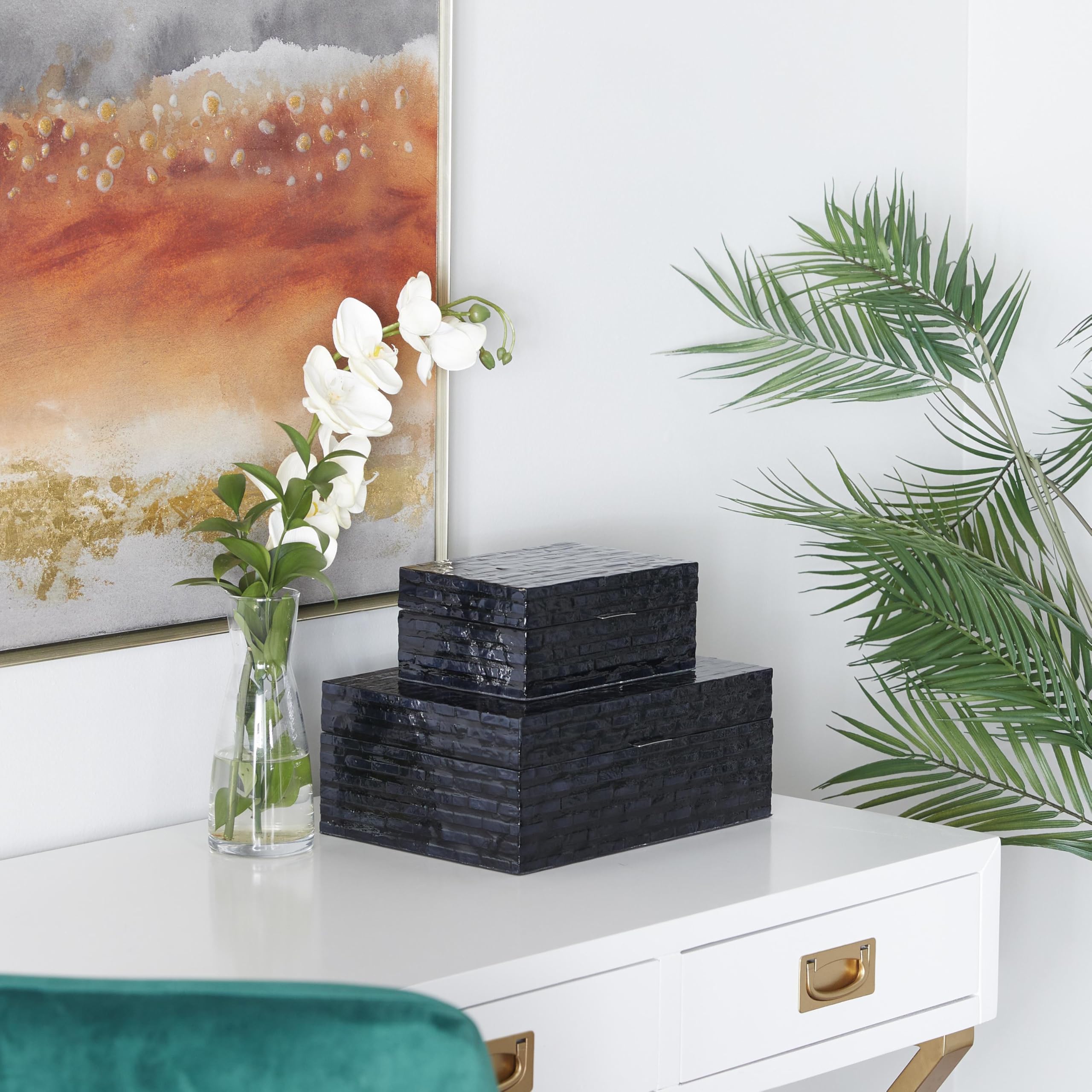 Deco 79 Pearl Shell Handmade Storage Box Set (12
