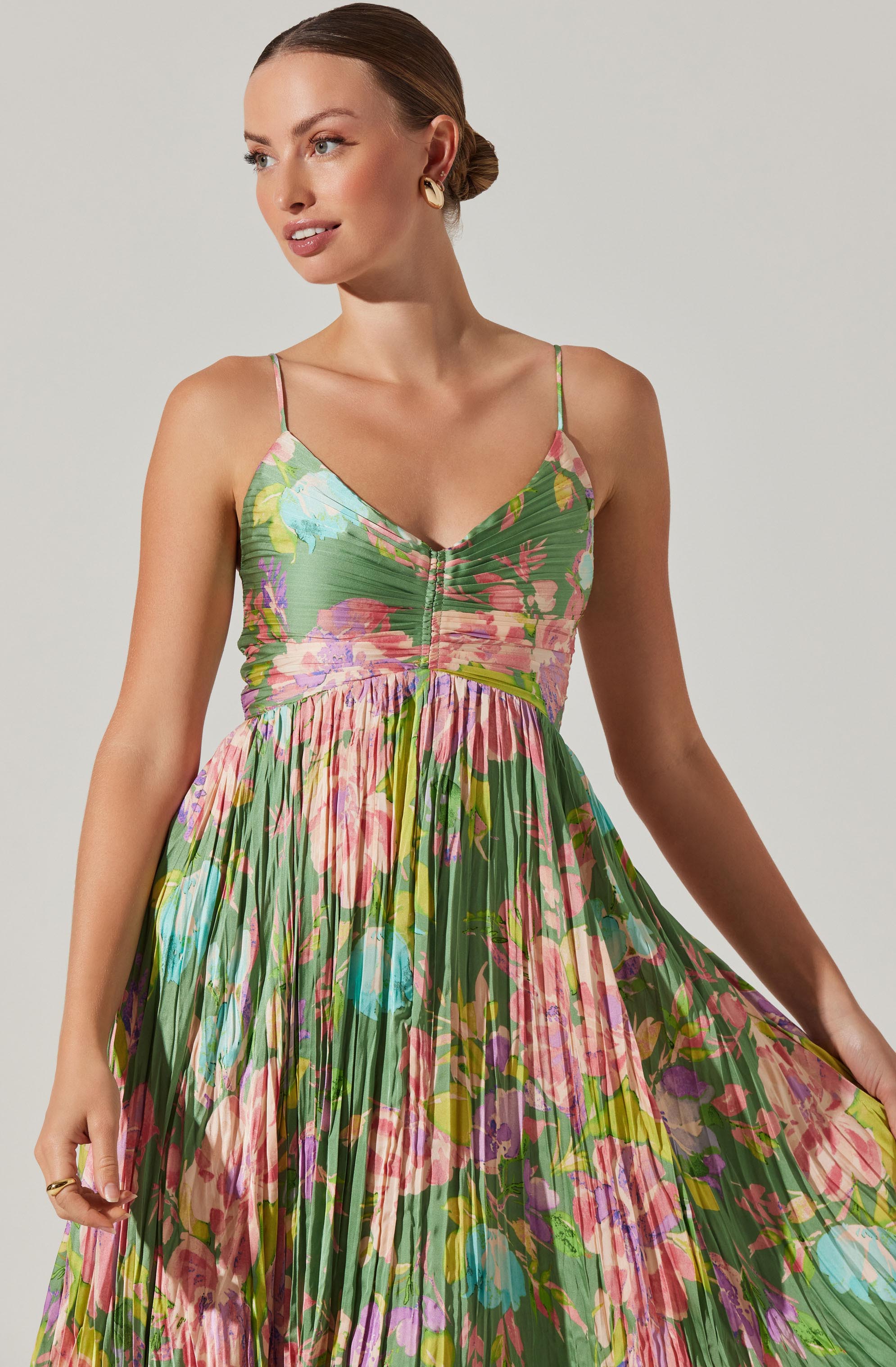 Maeve Printed Pleated Midi Dress - Floral Summer Dress for Women, Casual & Party Wear, Perfect for Beach Vacation, Date Night and Office Outfits
