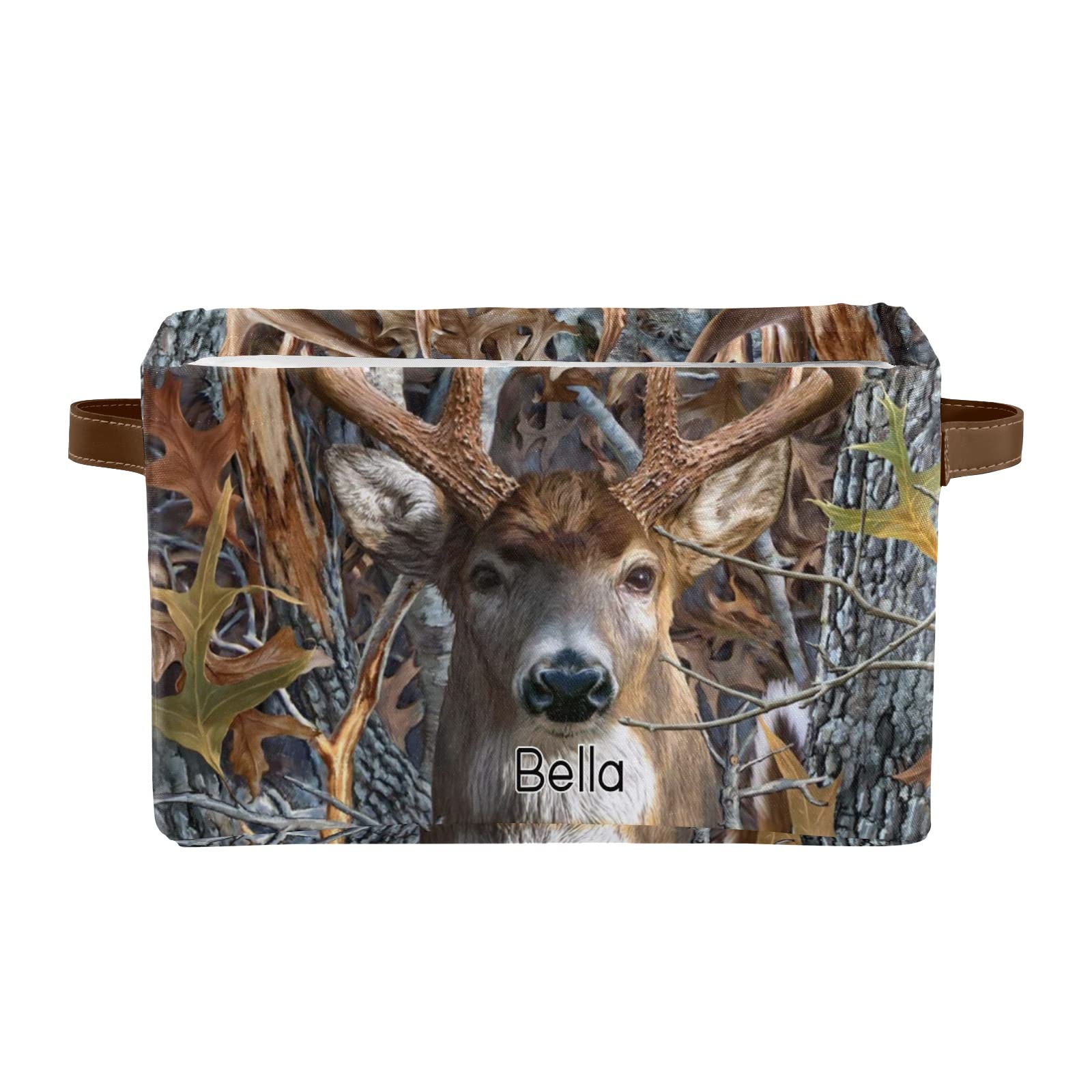 Personalized Deer Name Storage Basket - 4 Pack Rectangular Home & Kitchen Organizer Bin for Toys, Blankets, or Laundry | Cute Nursery, Living Room, Bathroom Decor