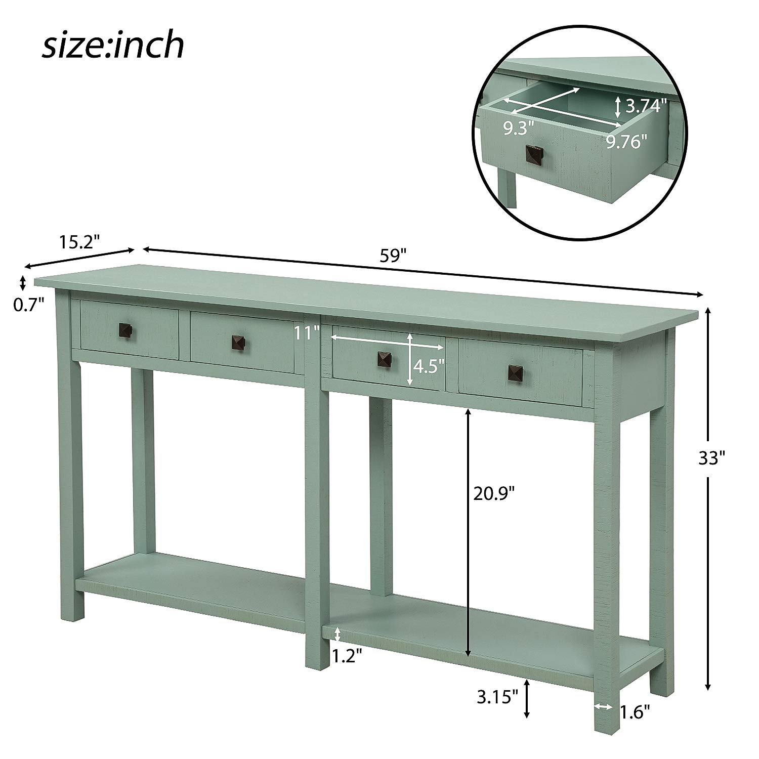 Rustic Console Table with Drawer and Bottom Shelf - Brushed Texture Sofa Table for Living Room, Entryway, Dining Room - Perfect for Home Decor & Small Space Organization (Espresso Finish)