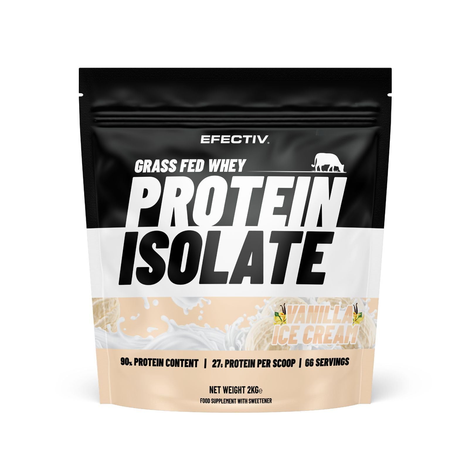 Efectiv Nutrition Grass Fed Whey Protein Isolate 2000g Vanilla Ice Cream - Premium Protein Powder for Muscle Recovery & Workout Fuel | Ideal for Post-Workout Shakes, Smoothies & Baking