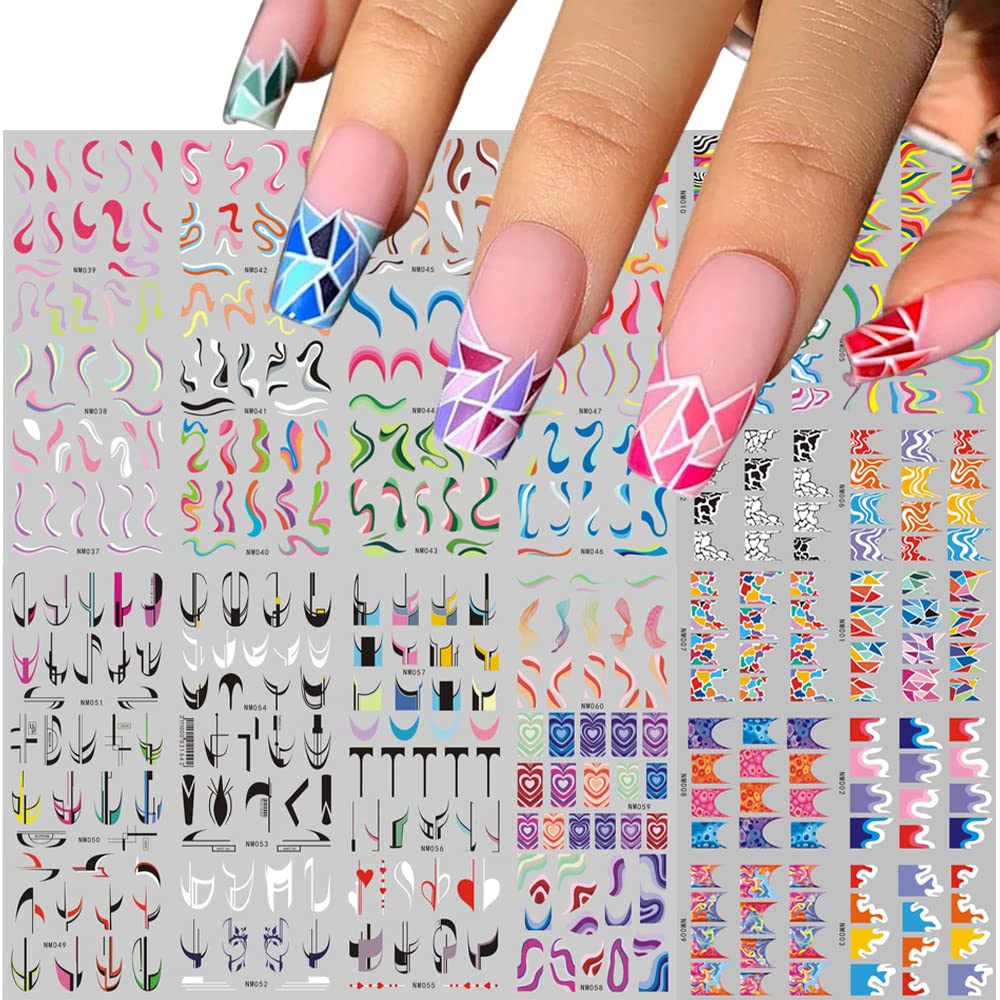 36 Sheets Rainbow Geometric Nail Stickers - Colorful Stripes Water Transfer Decals for Acrylic Nails | French Manicure, Pride Nail Art & DIY Nail Designs | Perfect for Parties, Salons & Home Use