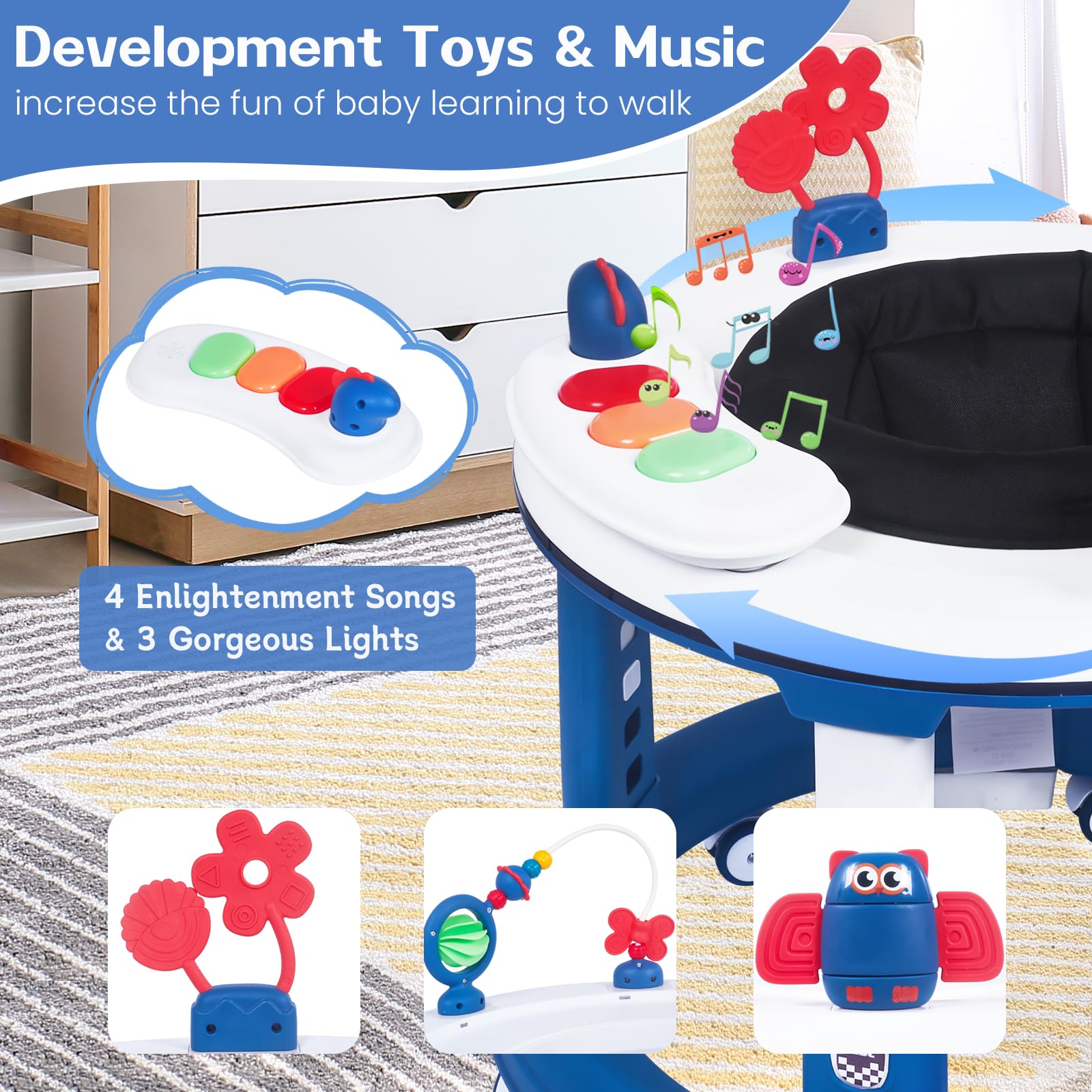 5-in-1 Adjustable Baby Walker with Wheels - Foldable Activity Walker for Infants 6-18 Months | Bouncer, Learning Mode, Music & Foot Pad | Perfect for Boys & Girls Learning to Walk | Ideal for Playtime, Early Development & Indoor Exploration