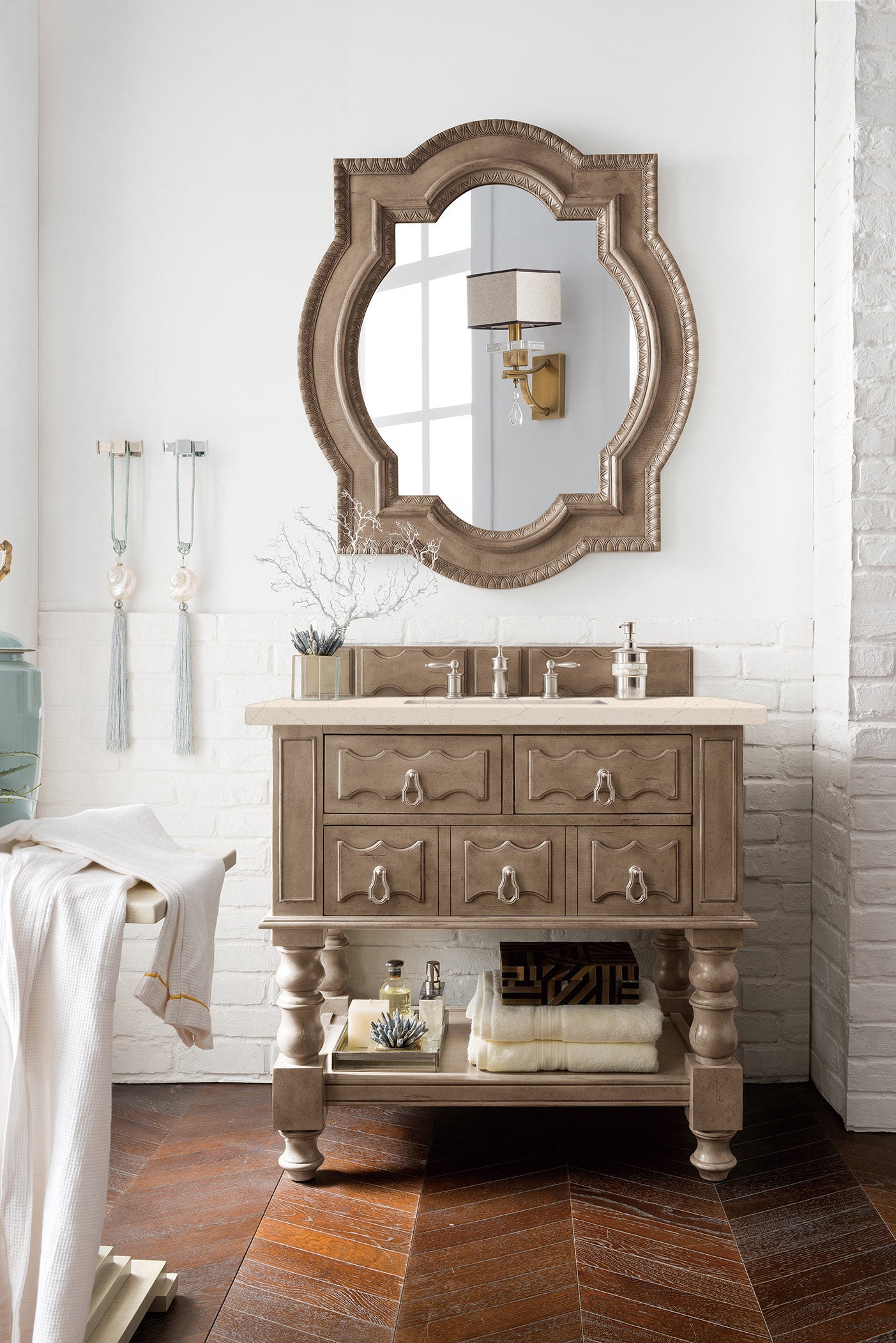 Castilian 36 Inch Single Bathroom Vanity with Empire Gray Finish & 3CM Eternal Marfil Quartz Countertop - Perfect for Modern Bathrooms, Powder Rooms & Home Renovations