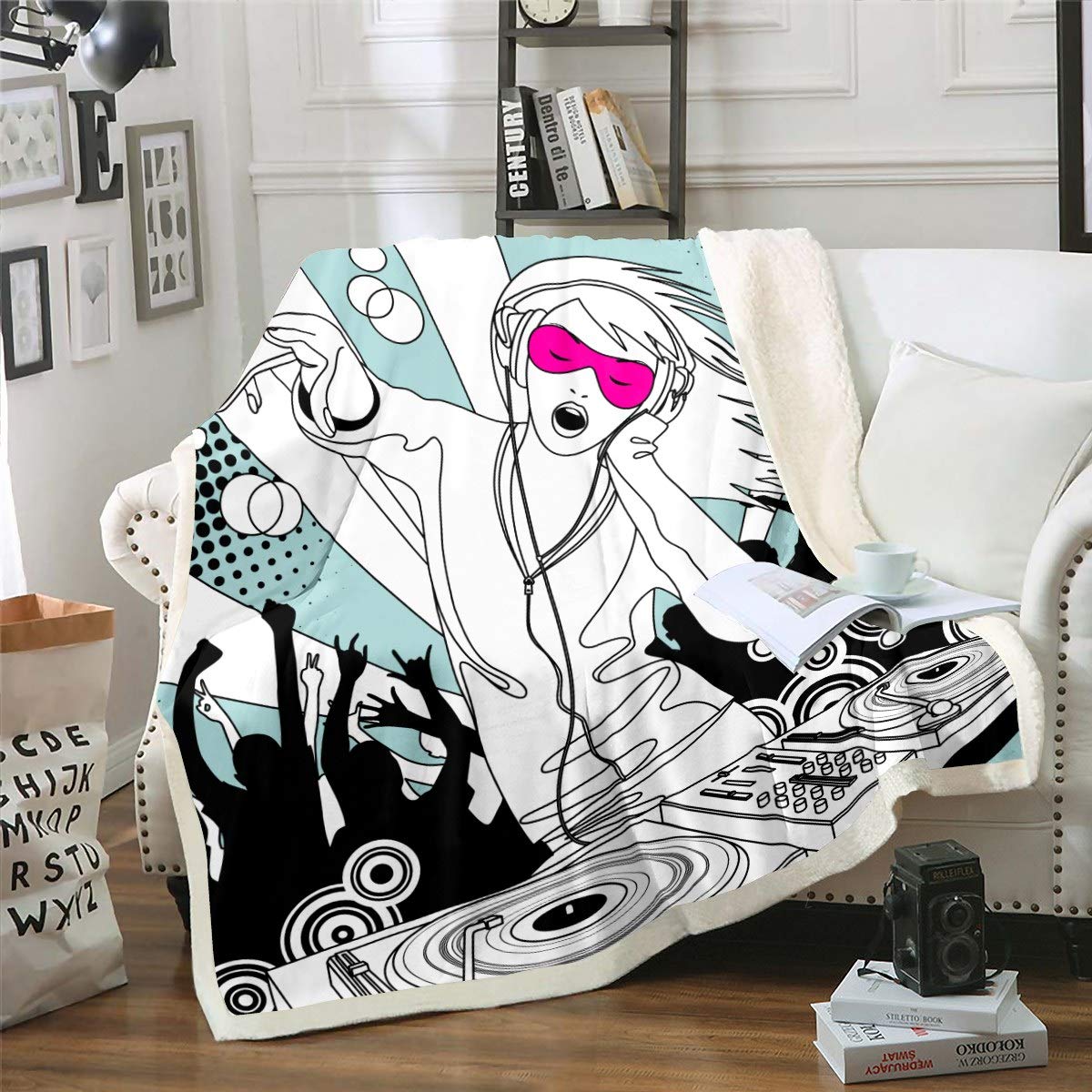 Feelyou Music Themed Fleece Blanket for Kids & Teens - Soft Rock Concert Throw Blanket 30x40 Inches - Cozy Plush Disco Blanket for Bed, Couch, Office Chair & Baby Nursery