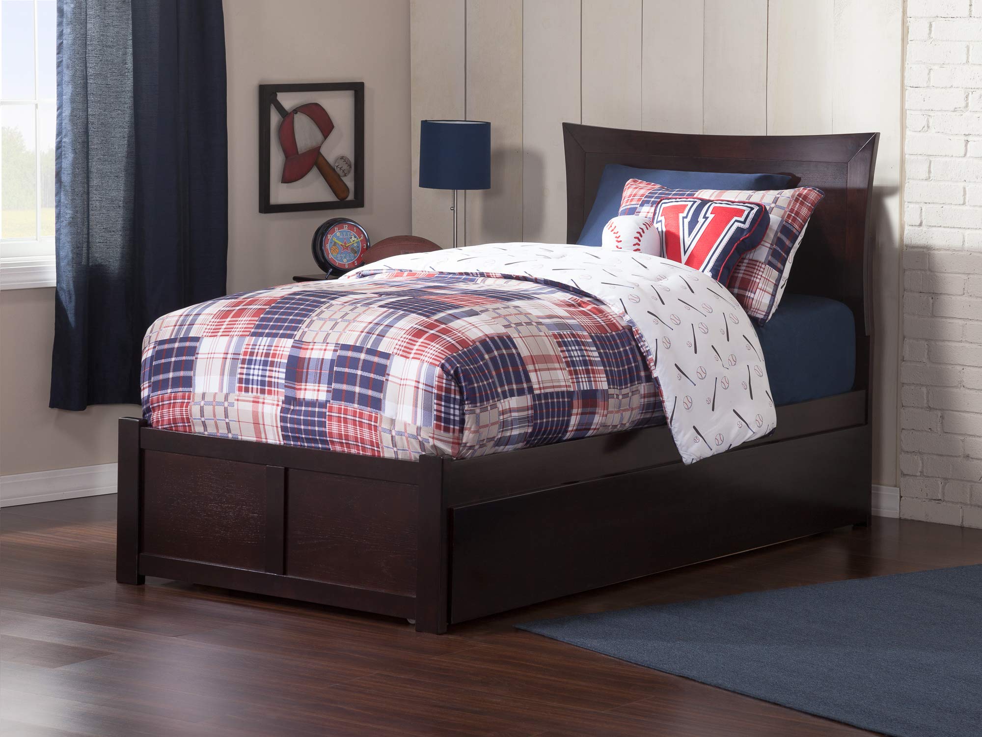 AFI Metro Twin Platform Bed with Footboard, Twin Trundle & USB Charger - Espresso Wood Finish | Space-Saving Kids Bedroom Furniture for Small Rooms & Sleepovers