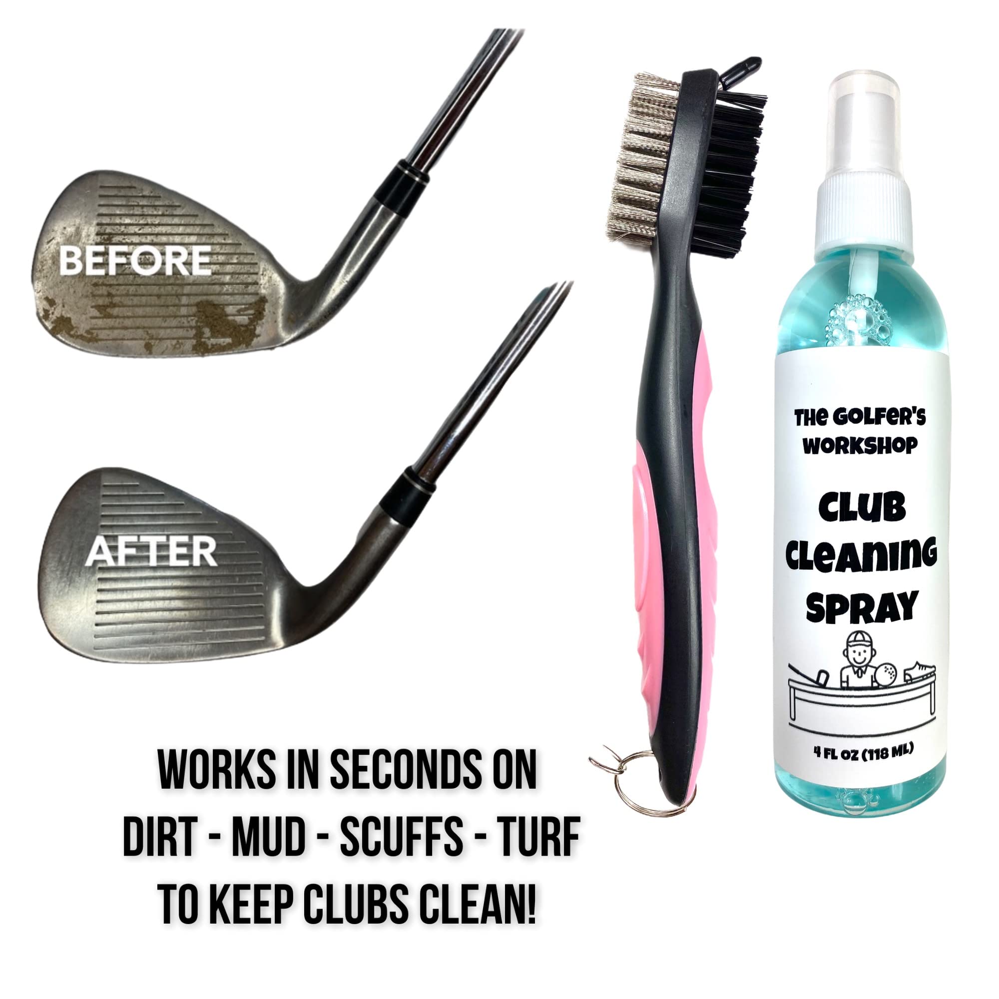 Golf Club Cleaning Kit - 4oz Spray & Brush with Groove Cleaner for Golfers | On-Course Maintenance