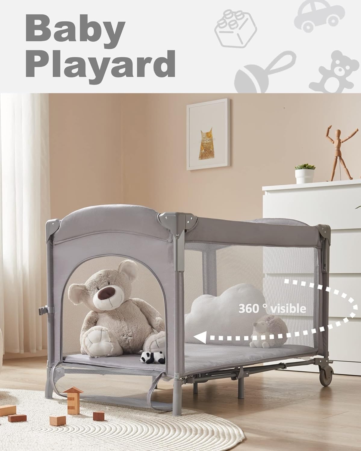 BEKA 4-in-1 Convertible Baby Bassinet & Bedside Sleeper - Multi-Functional Newborn Crib with Playard, Changing Table & Nightstand | Perfect for Nursery, Bedroom & Travel Use
