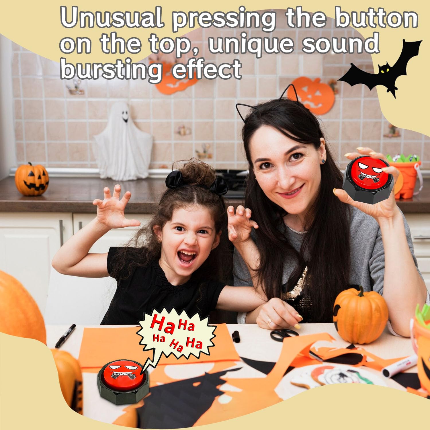 RIBOSY Evil Laugh Button - Wicked & Unusual Sound Effects for Pranks, Halloween, and Comedy - Portable Noise Maker for Parties, Gags, and Scares