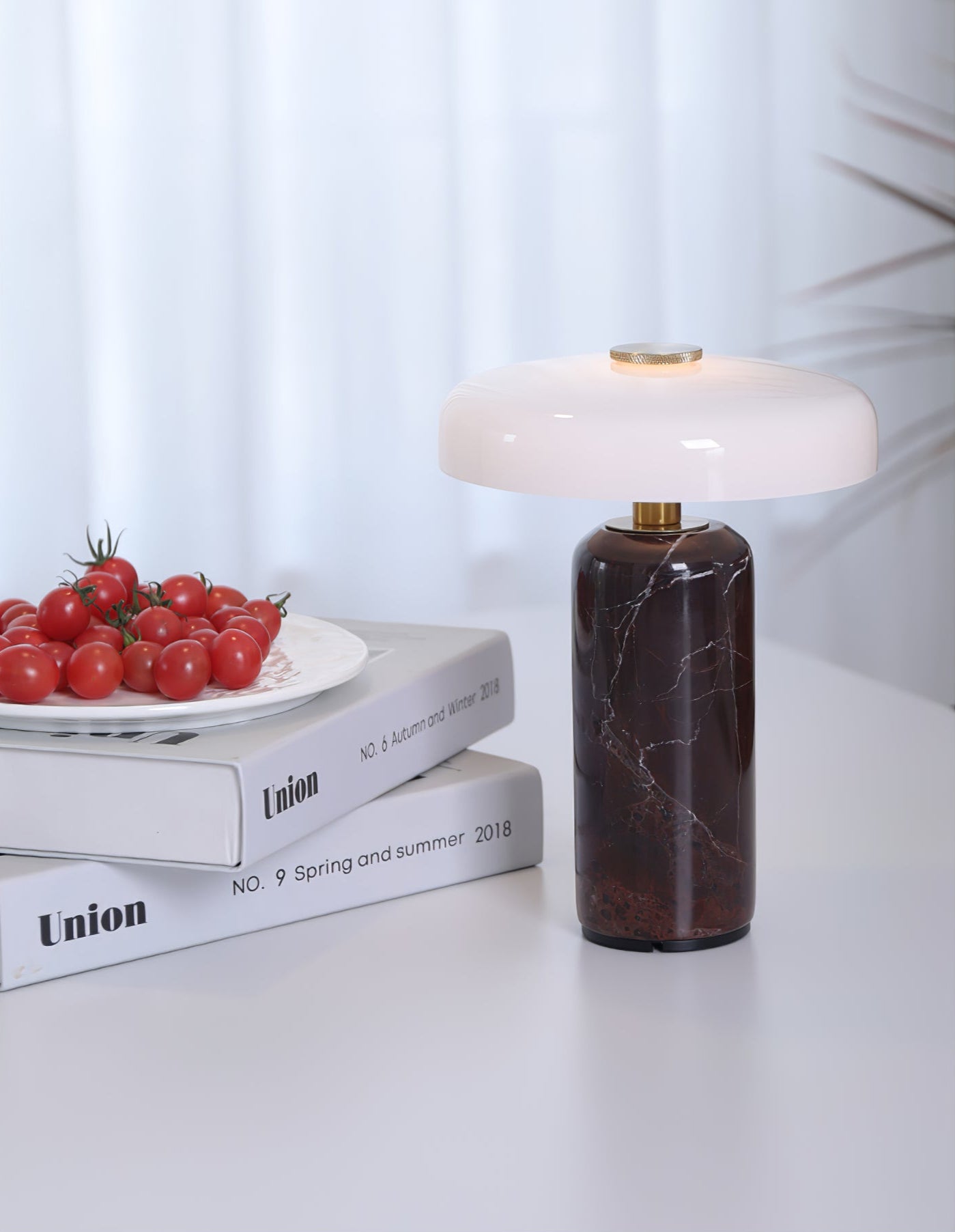 Lunara Marble Table Lamp - Modern Home Decor, Bedside & Living Room Lighting - Elegant Nightstand Lamp for Bedroom, Office, or Study Desk