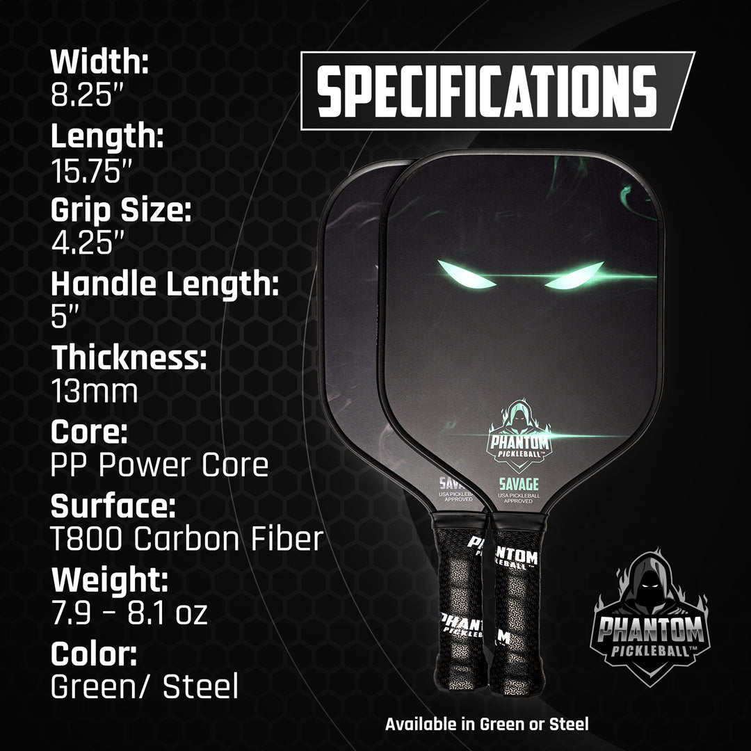 Phantom Savage Pickleball Paddle - Premium Carbon Fiber Pickleball Racket with Comfort Grip | Perfect for Indoor & Outdoor Court Games, Tournaments & Recreational Play