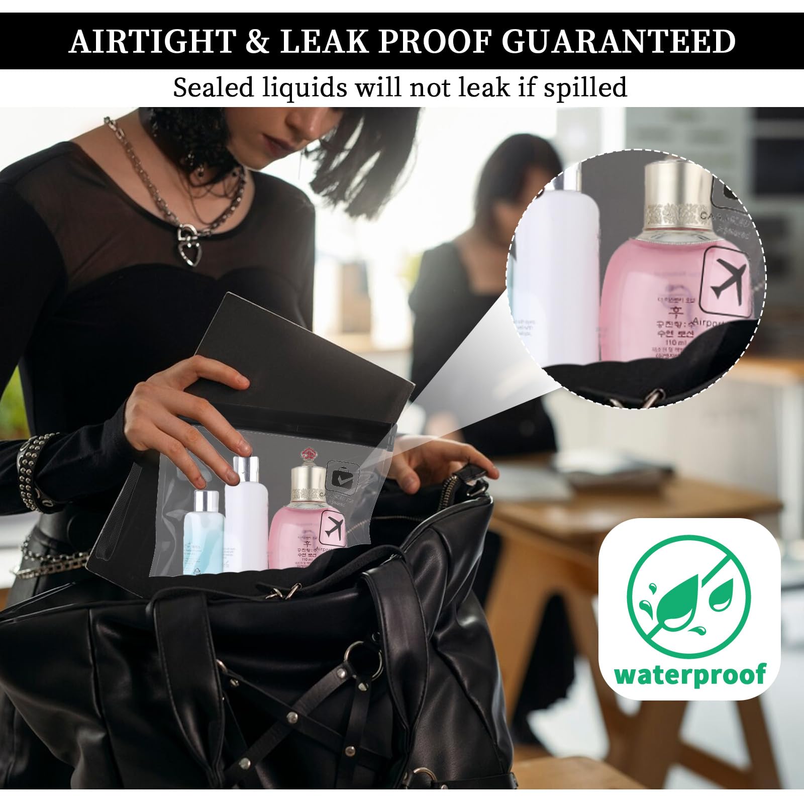 4 Pack TSA Approved Clear Quart Size Toiletry Bags for Travel - Leakproof Cosmetic Makeup Organizer for Carry On Luggage - Perfect for Airplane, Vacation & Business Trips (Black)