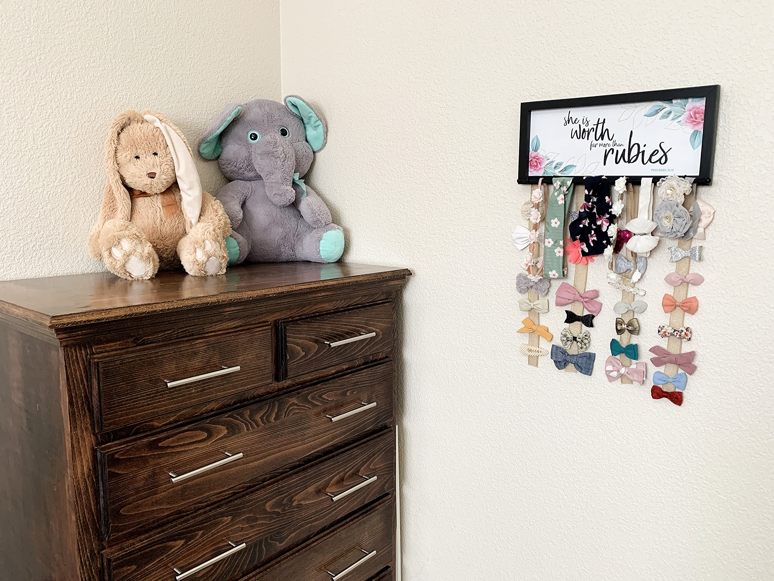 Wooden Hair Bow Holder for Girls - Organizer for Headbands & Hair Ties - Nursery Room Decor