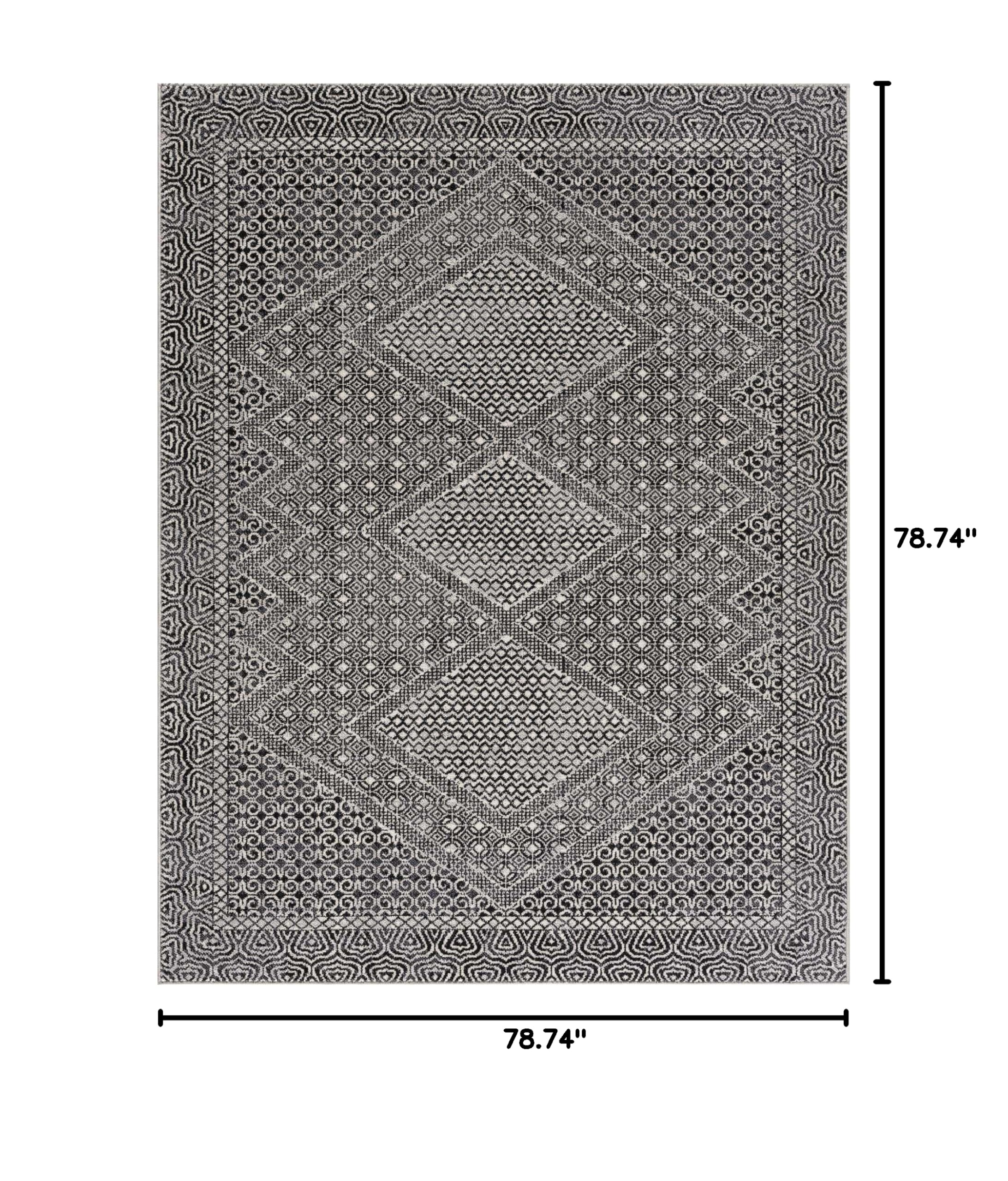 Hauteloom Coledale Washable Area Rug for Living Room & Bedroom - Machine Washable Round Rug in Black & Gray - 6'7