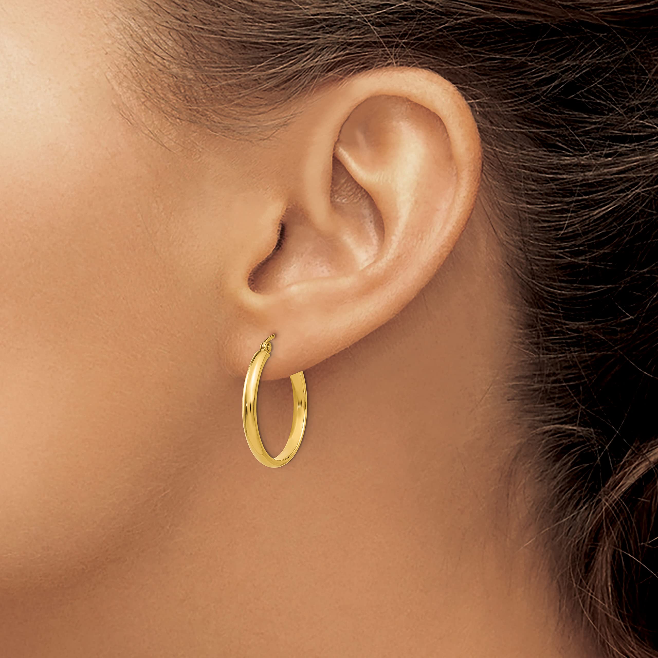 14K Yellow Gold Round Tube Hoop Earrings for Women - Classic Dainty Everyday Earrings for Casual Wear, Work & Special Occasions