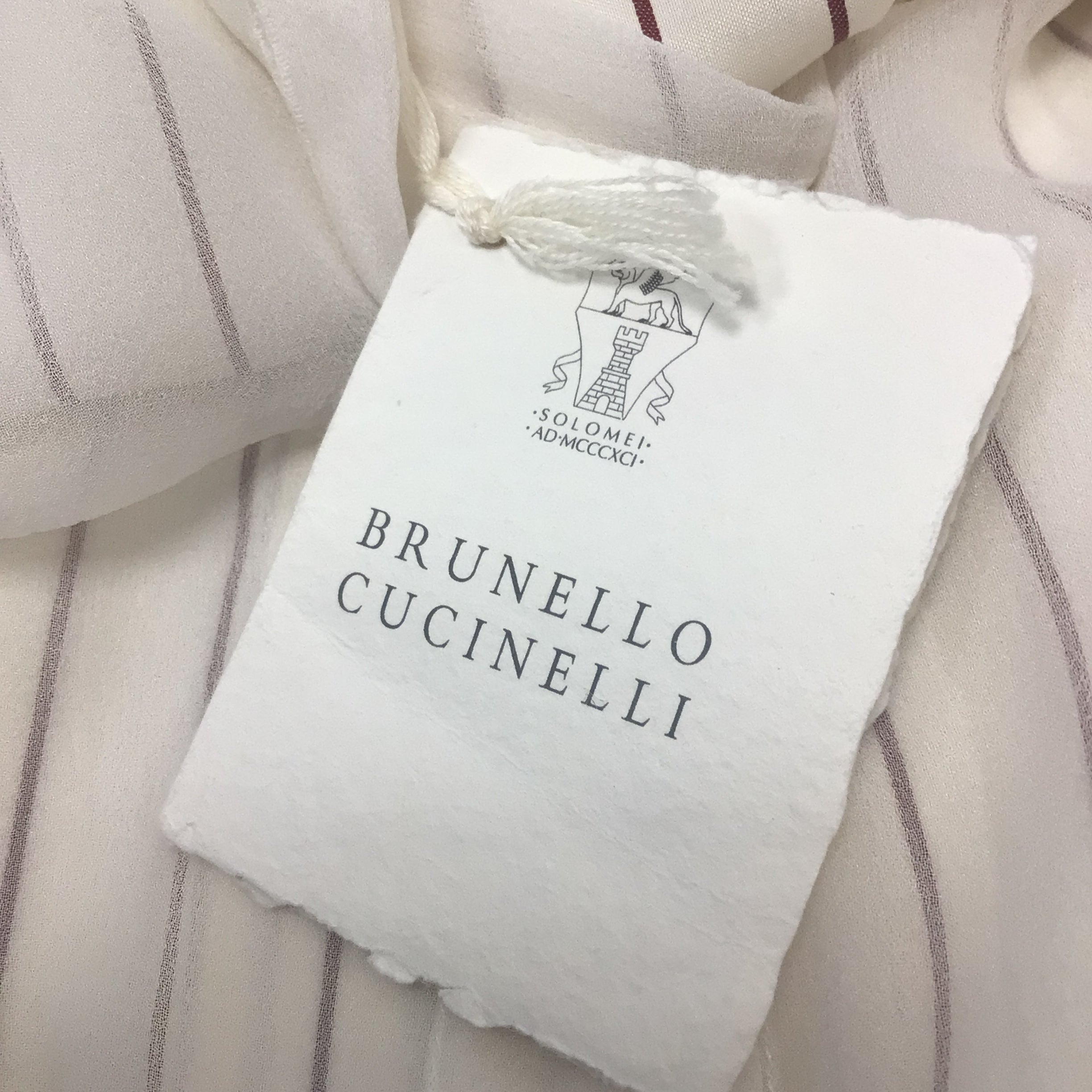 Brunello Cucinelli Striped Silk Sleeveless Blouse - Ivory & Burgundy Women's Luxury Button Down Top for Work, Parties & Special Occasions